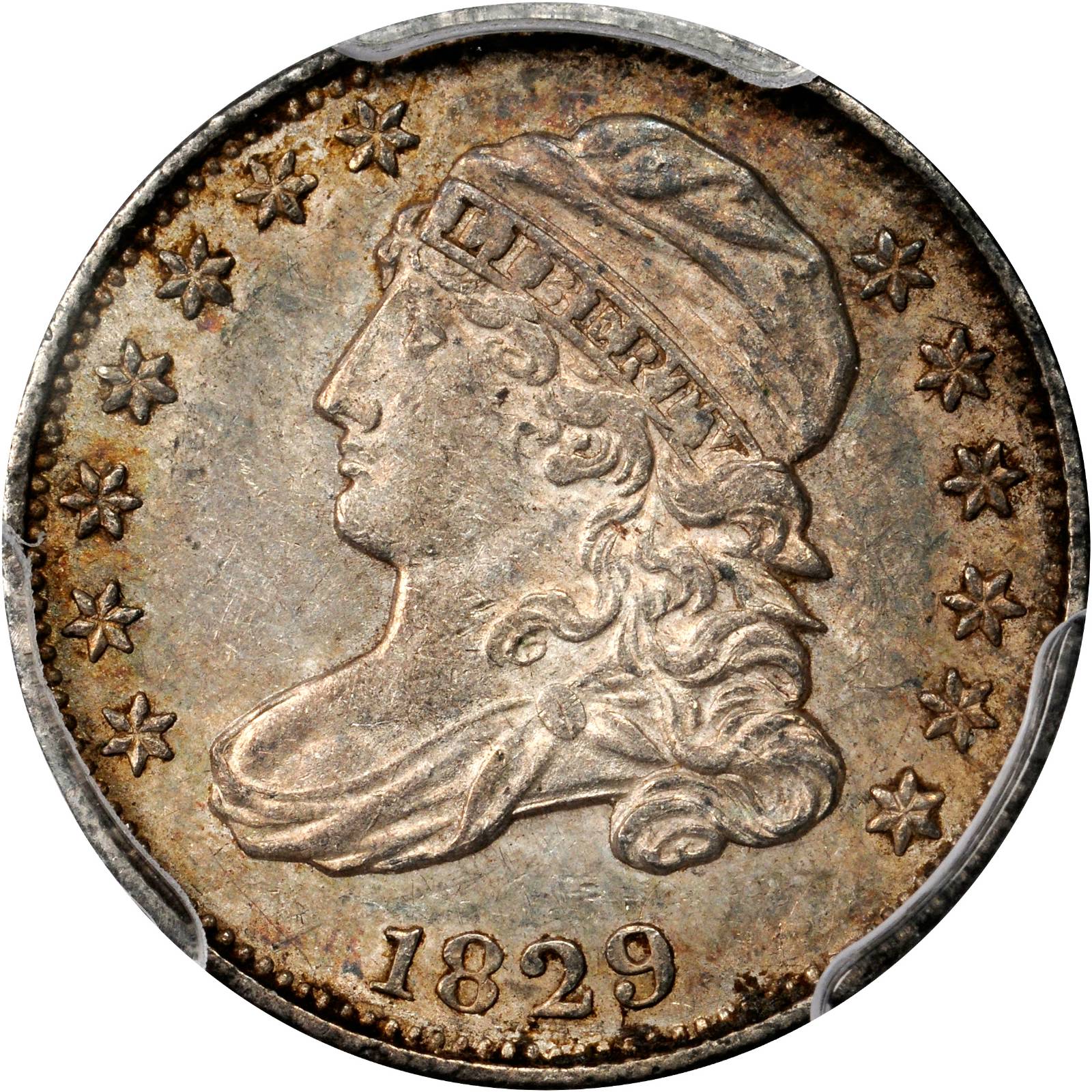 1829 Capped Bust Dime. JR-4. Rarity-2. Small 10C. AU-58 (PCGS).