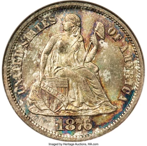 image for: 1876-S 10C Type One Reverse, F-103, R.3, MS67 NGC. CAC....