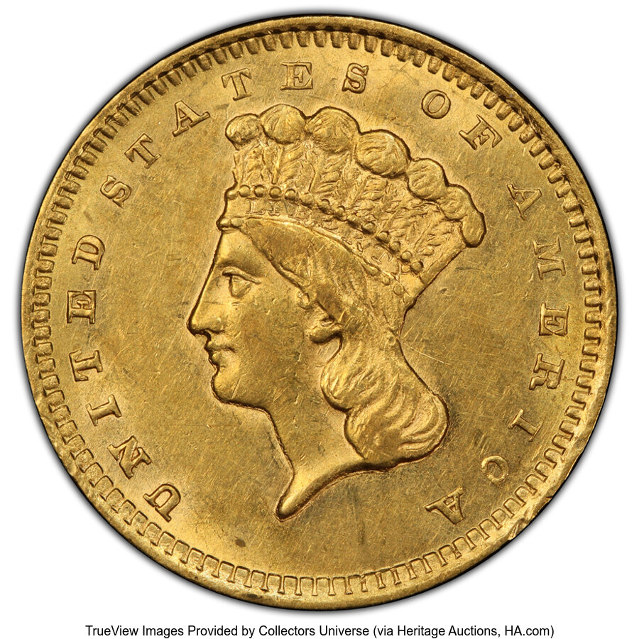 1860-S G$1 AU55 PCGS. PCGS Population: (43/57 and 0/1+). NGC Census: (27/95 and 0/0+). CDN: $1,000 Whsle. Bid for NGC/PCGS ...