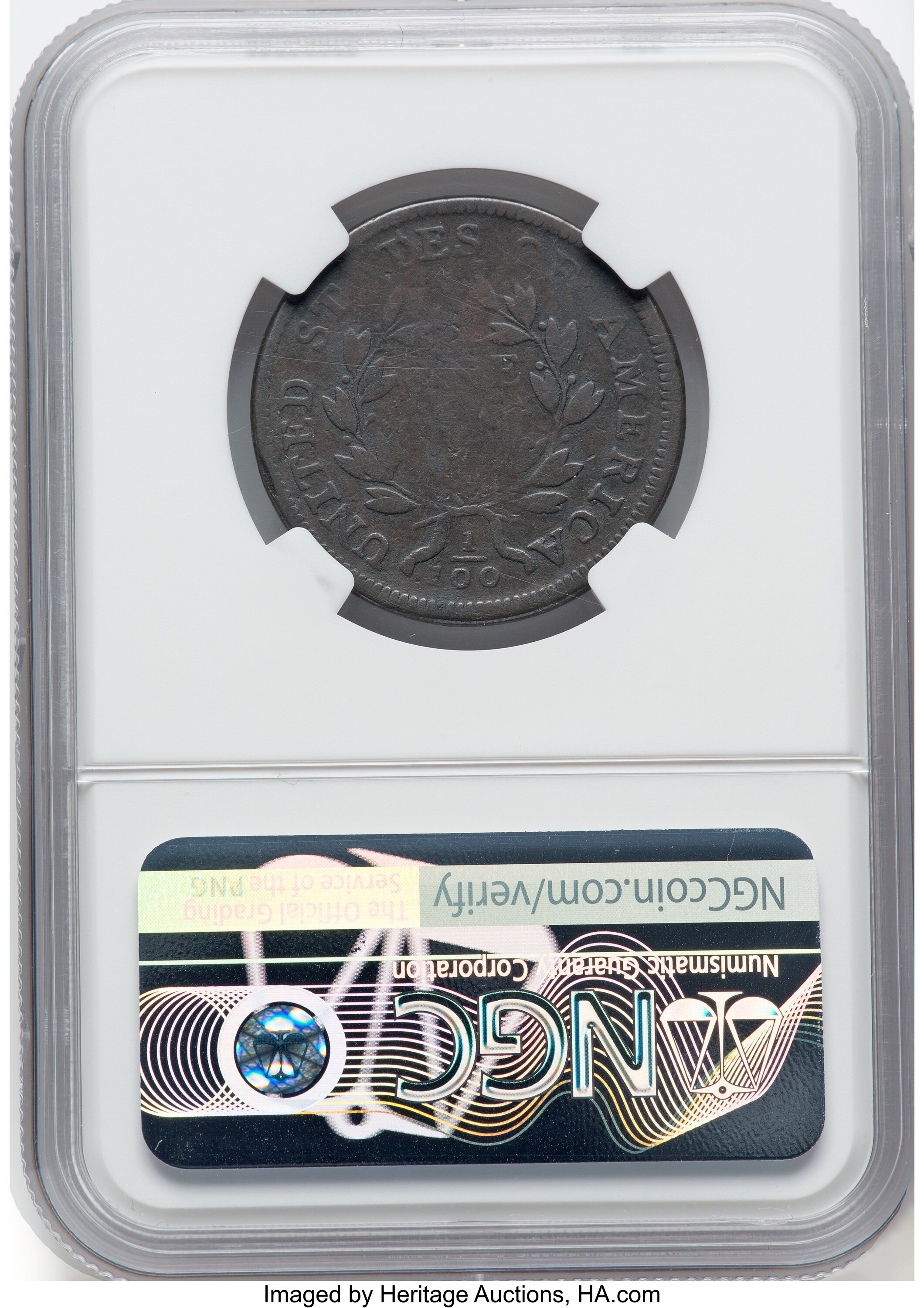1796 1c Draped Bust, Reverse of 1797 MS BN F12 BN thumbnail 5