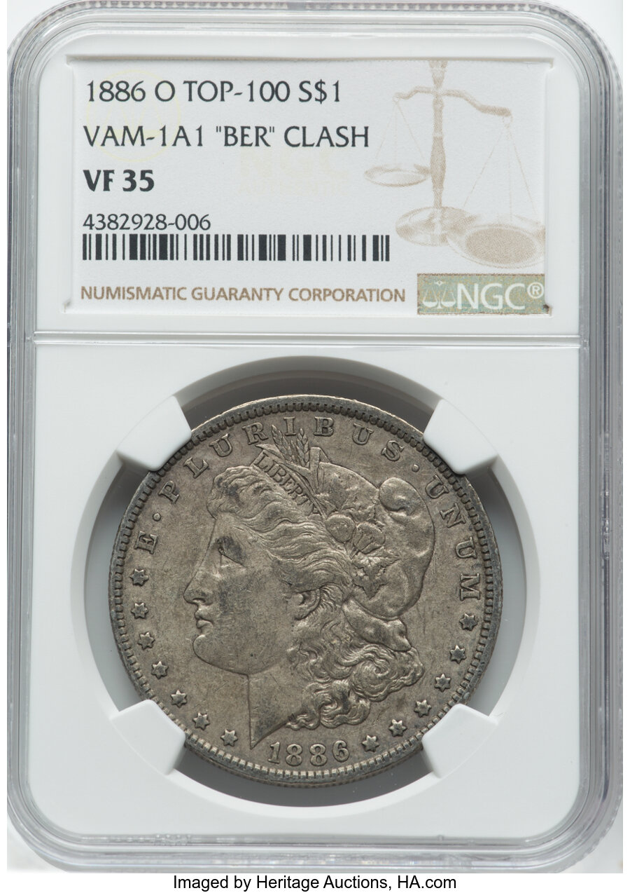 1886 O Clashed Reverse BER One Dollar VAM 1A1 MS Values | Greysheet