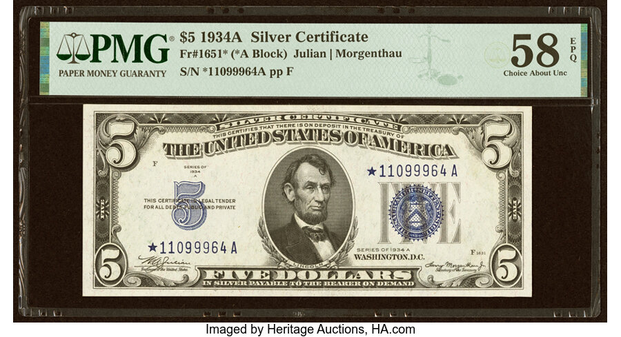 1934A $5  Star Replacement (Fr. 1651*) AU55 thumbnail 5