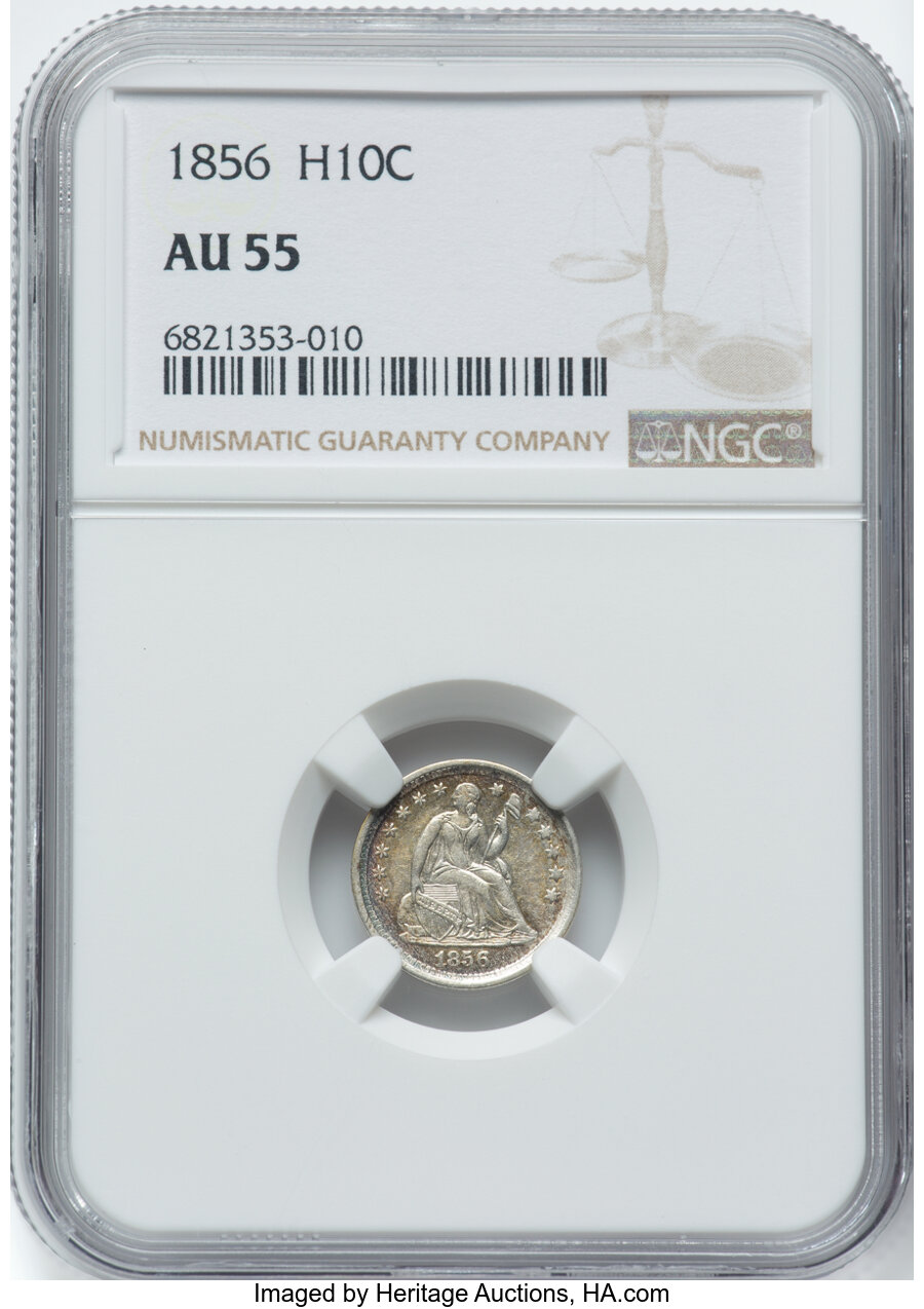 1856 H10C AU55 NGC. NGC Census: (30/427). PCGS Population: (49/342). CDN: $120 Whsle. Bid for NGC/PCGS AU55. Mintage 4,880,...