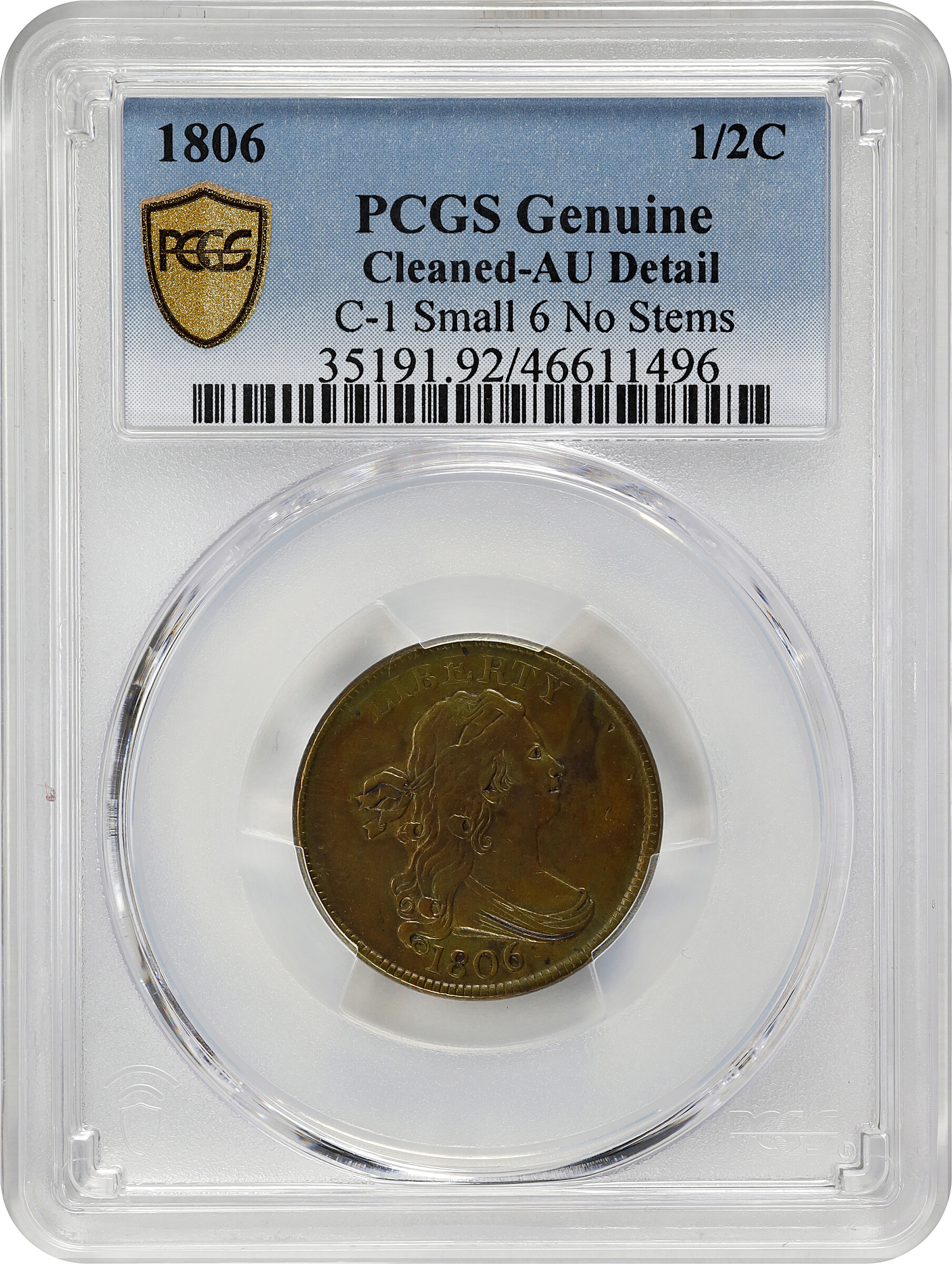 1806 1/2c Small 6, No Stems, C-1 MS BN AG3 BN thumbnail 4