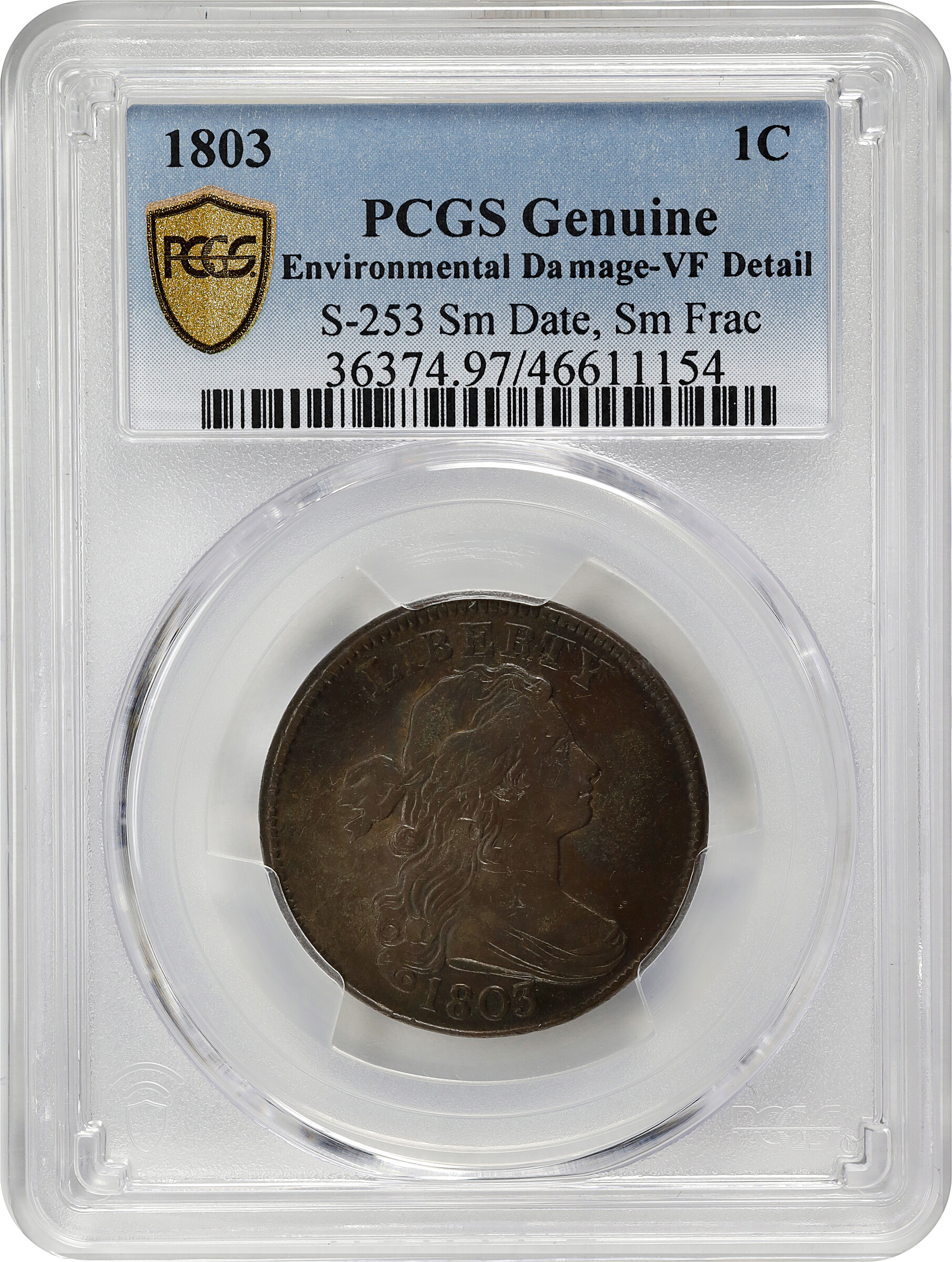 1803 1c Small Date, Small Fraction, S-253  MS BN AG2 BN CAC thumbnail 23