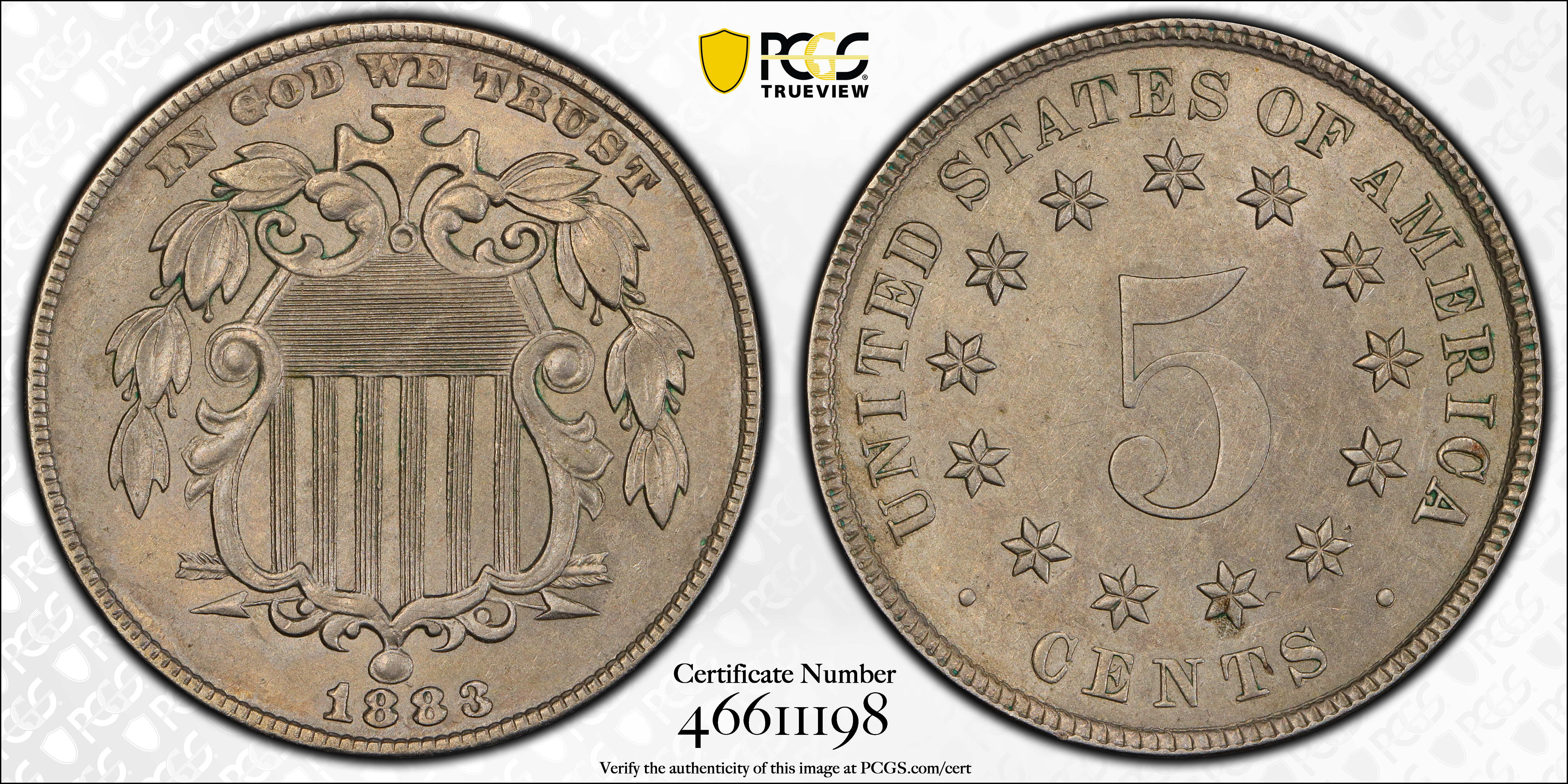1883/2 5c Shield, Overdate, FS-303 AU58 CAC thumbnail 24