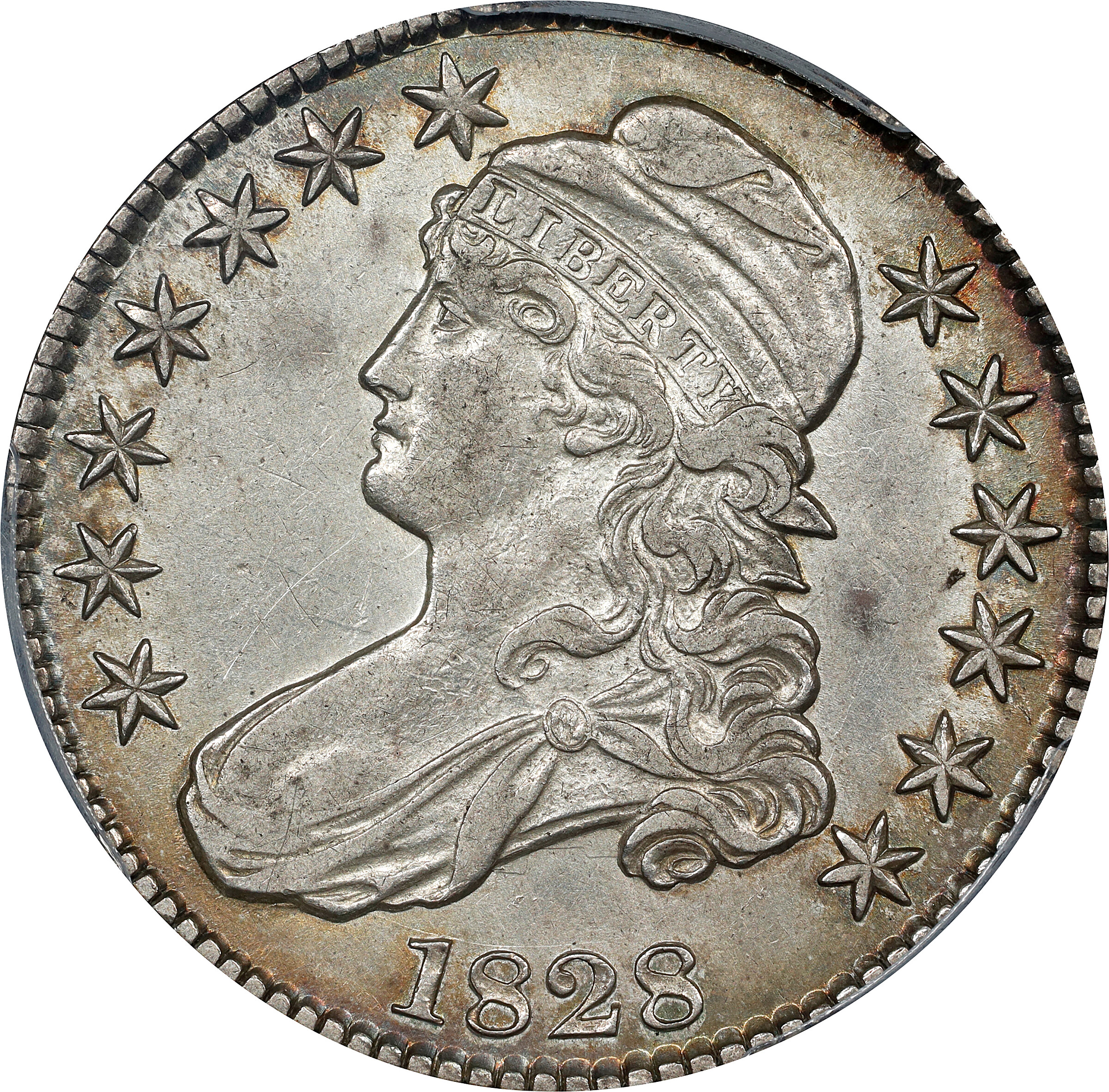 1828 Capped Bust Half Dollar. O-118. Square Base 2, Small 8s, Large Letters. EF Details--Harshly Cleaned (PCGS).