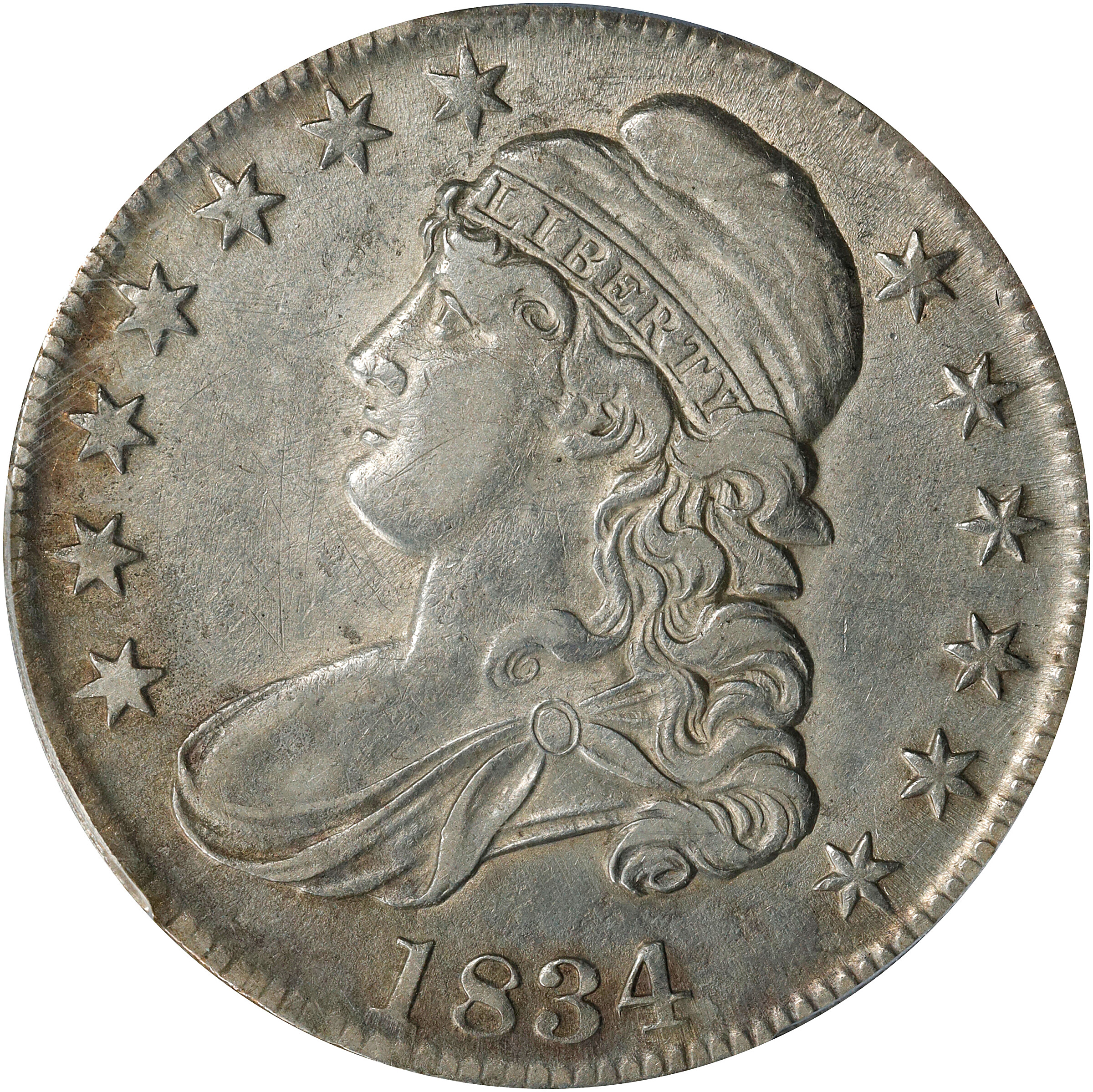 1834 Capped Bust Half Dollar. Large Date, Small Letters. AU Details--Harshly Cleaned (PCGS).