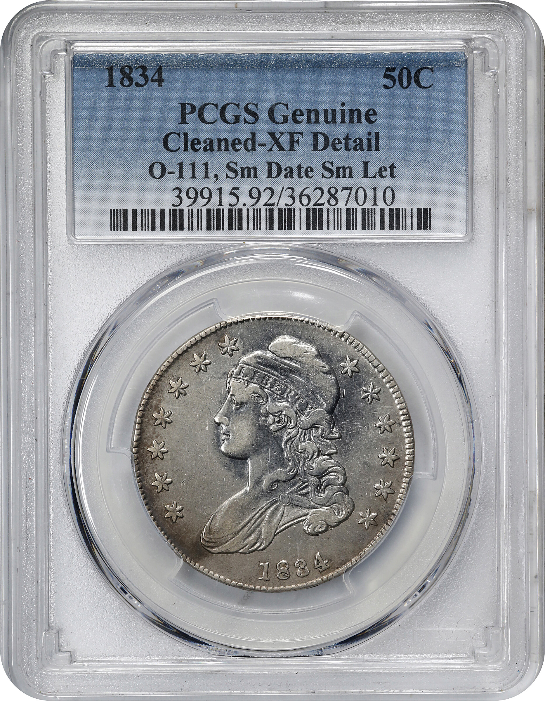 1834 50c Small Date, Small Letters, O-111 G6 CAC thumbnail 5