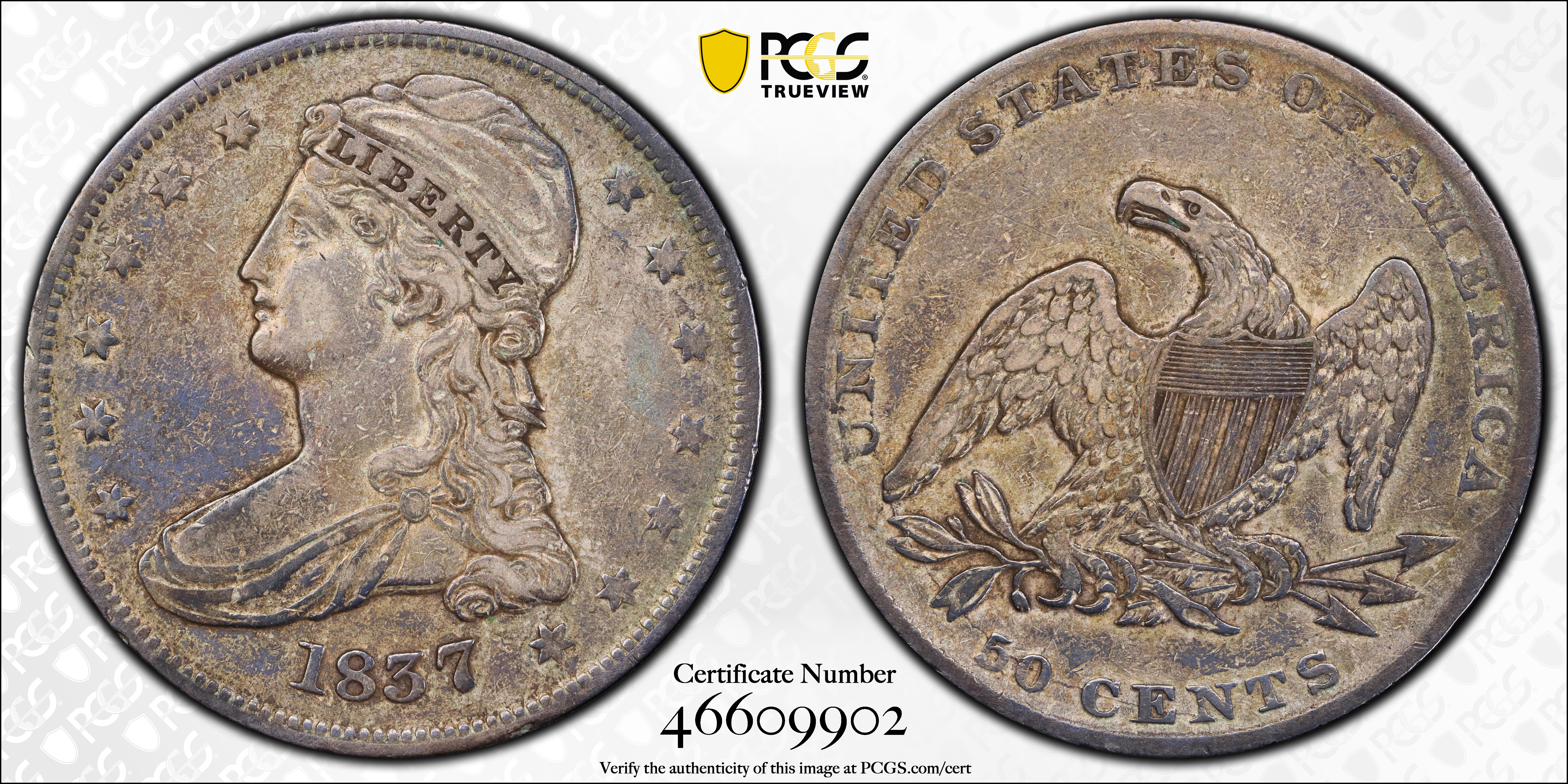 1837 50c Reeded Edge, GR-9 G4 CAC thumbnail 4