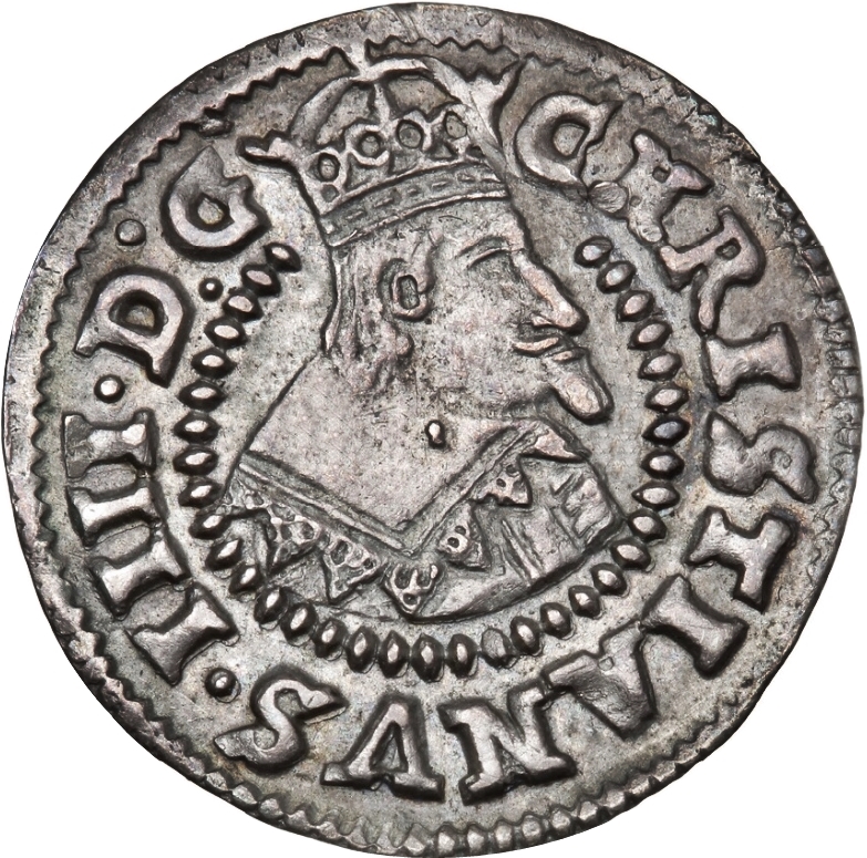 1647 3 Sk Ly Obverse legend 1 - MON:NO:GLUCKSTAD MS