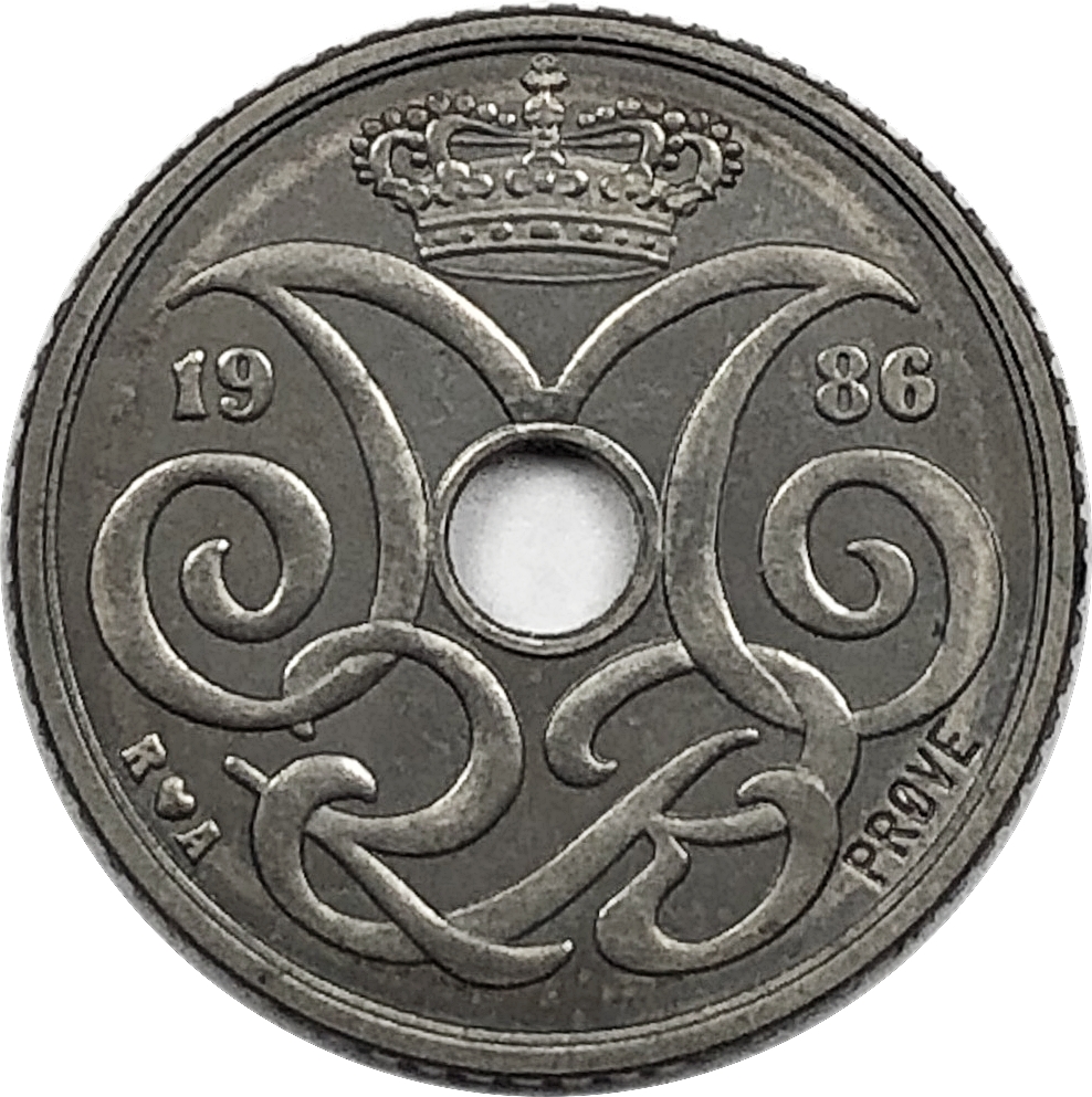 1986 1 Kr 2 ex. known without hole PR