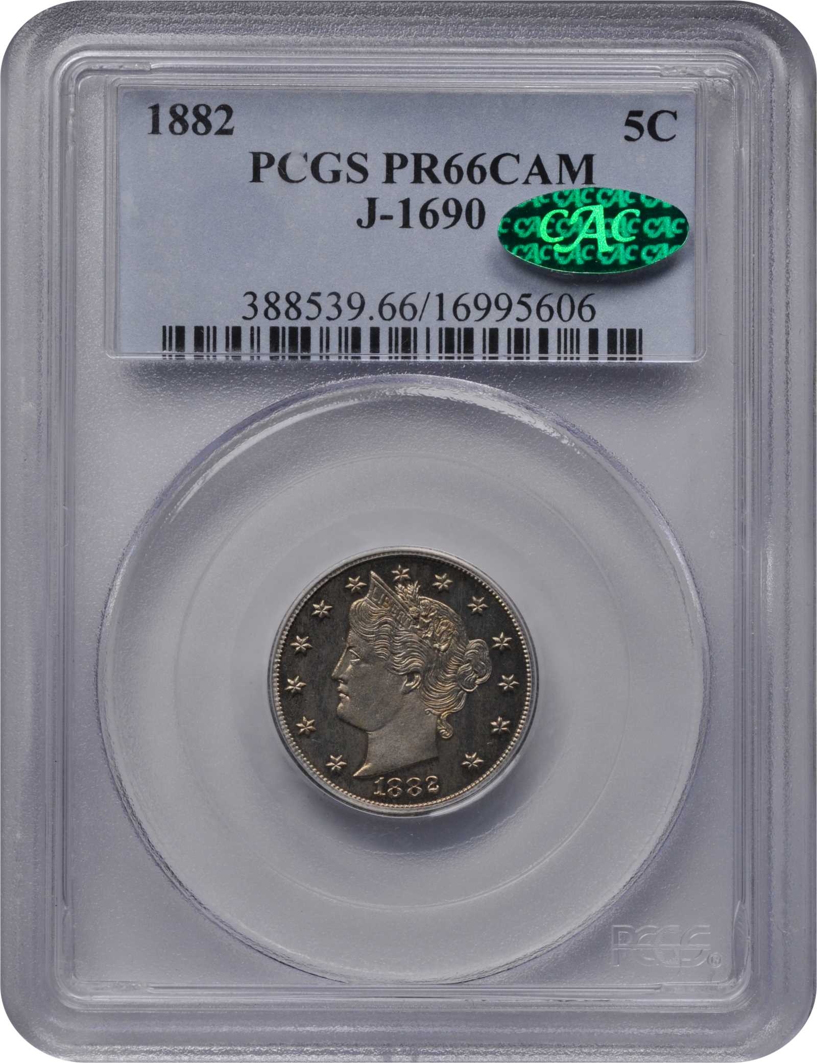 1882 P5c Nickel, J-1690 PR CAM PR66 CAM CAC thumbnail 3