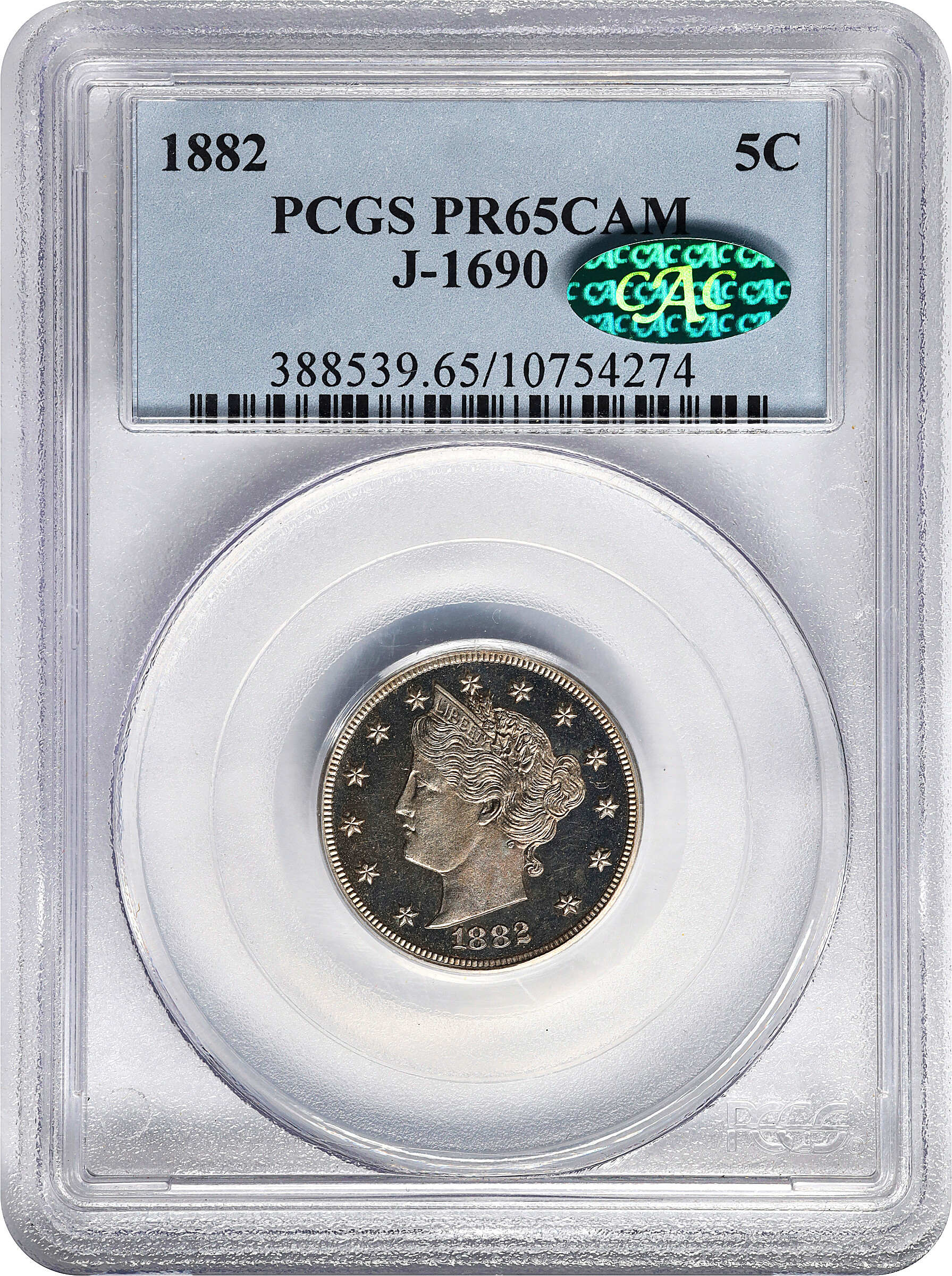 1882 P5c Nickel, J-1690 PR CAM PR67 CAM CAC thumbnail 15