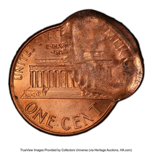 image for: Undated 1C Lincoln Cent --Double Struck, Second Strike 40% Off Center -- MS66 Red PCGS....