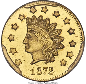 image for: 1872 $1 Indian Round Dollar, BG-1208, Low R.6, MS64 Prooflike PCGS....