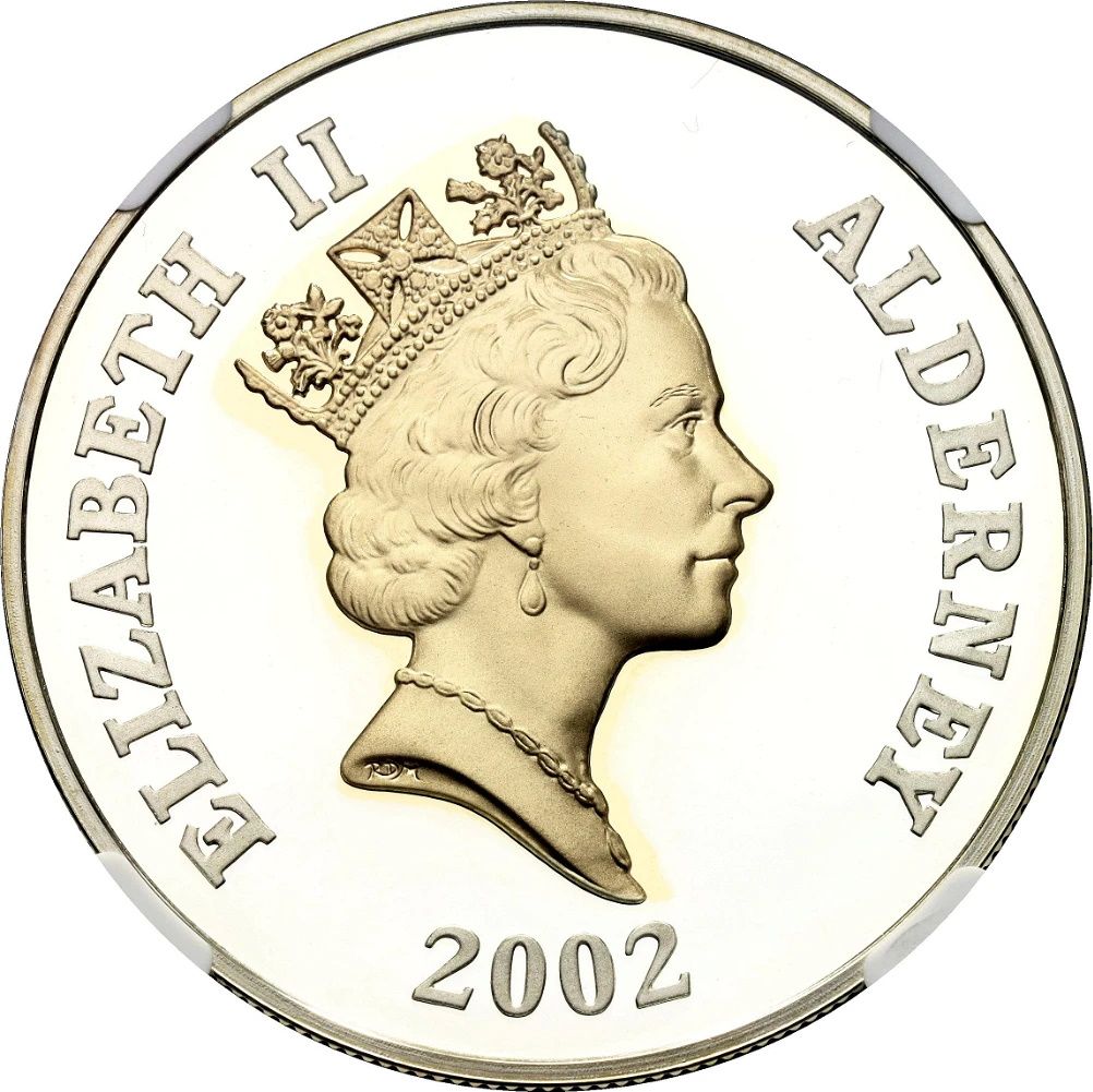 2002 £5 Proof, with gilded parts PR