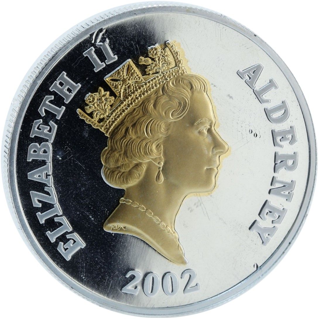 2002 £5 Proof, with gilded parts PR