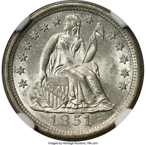image for: 1851-O 10C F-101, R.2, MS64 NGC....