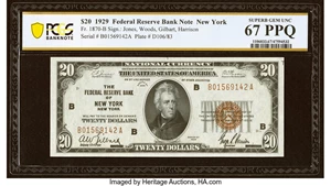 image for: Fr. 1870-B $20 1929 Federal Reserve Bank Note. PCGS Banknote Superb Gem Unc 67 PPQ....