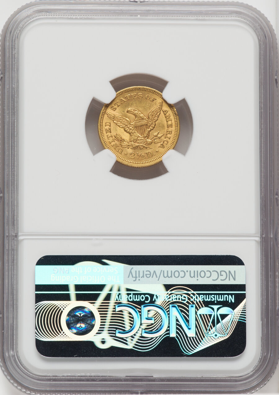 1859 $2 1/2 Old Reverse, Type One, MS61 NGC. NGC Census: (28/21). PCGS Population: (8/16). CDN: $1,800 Whsle. Bid for NGC/P...
