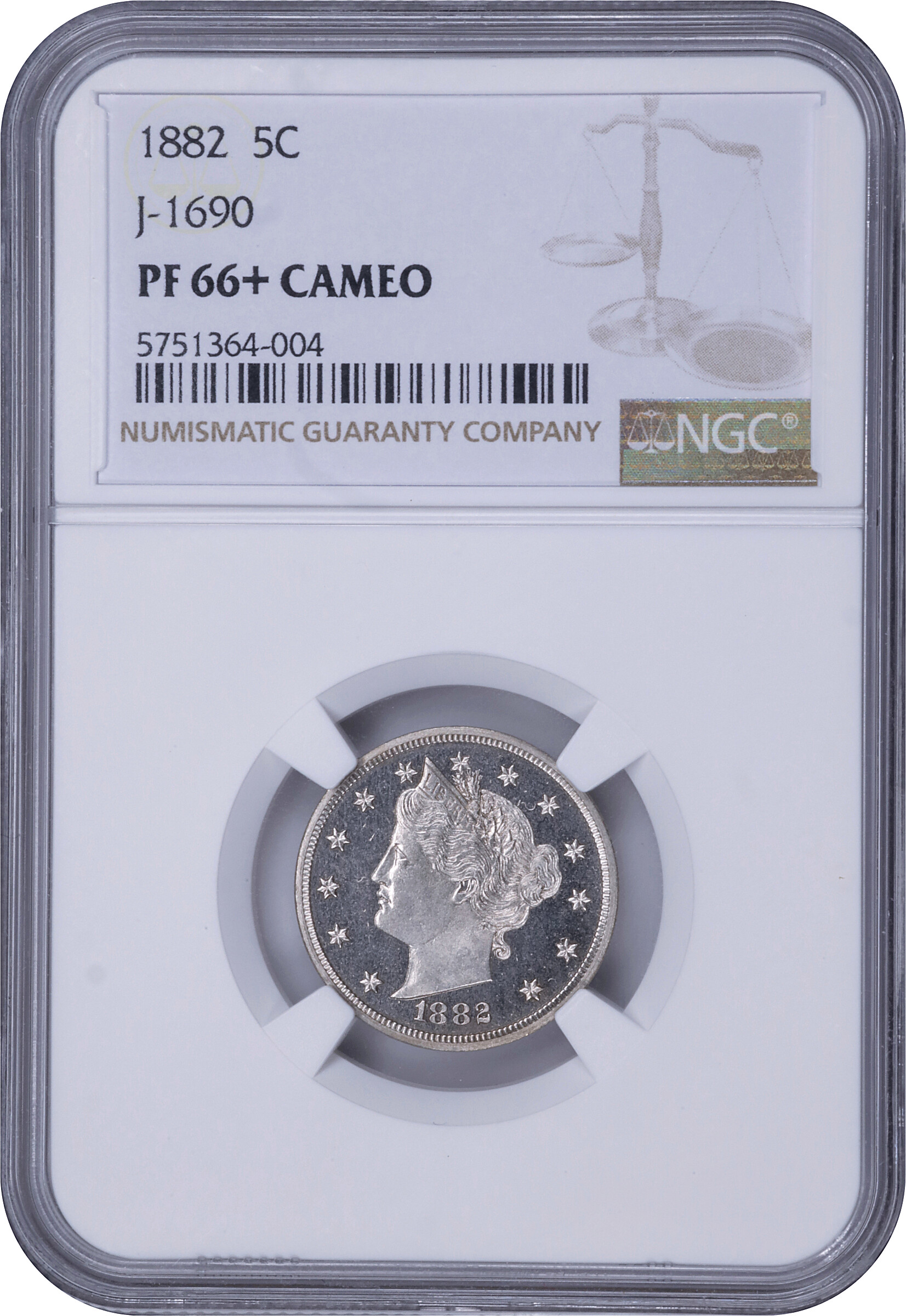 1882 P5c Nickel, J-1690 PR CAM PR66 CAM CAC thumbnail 7