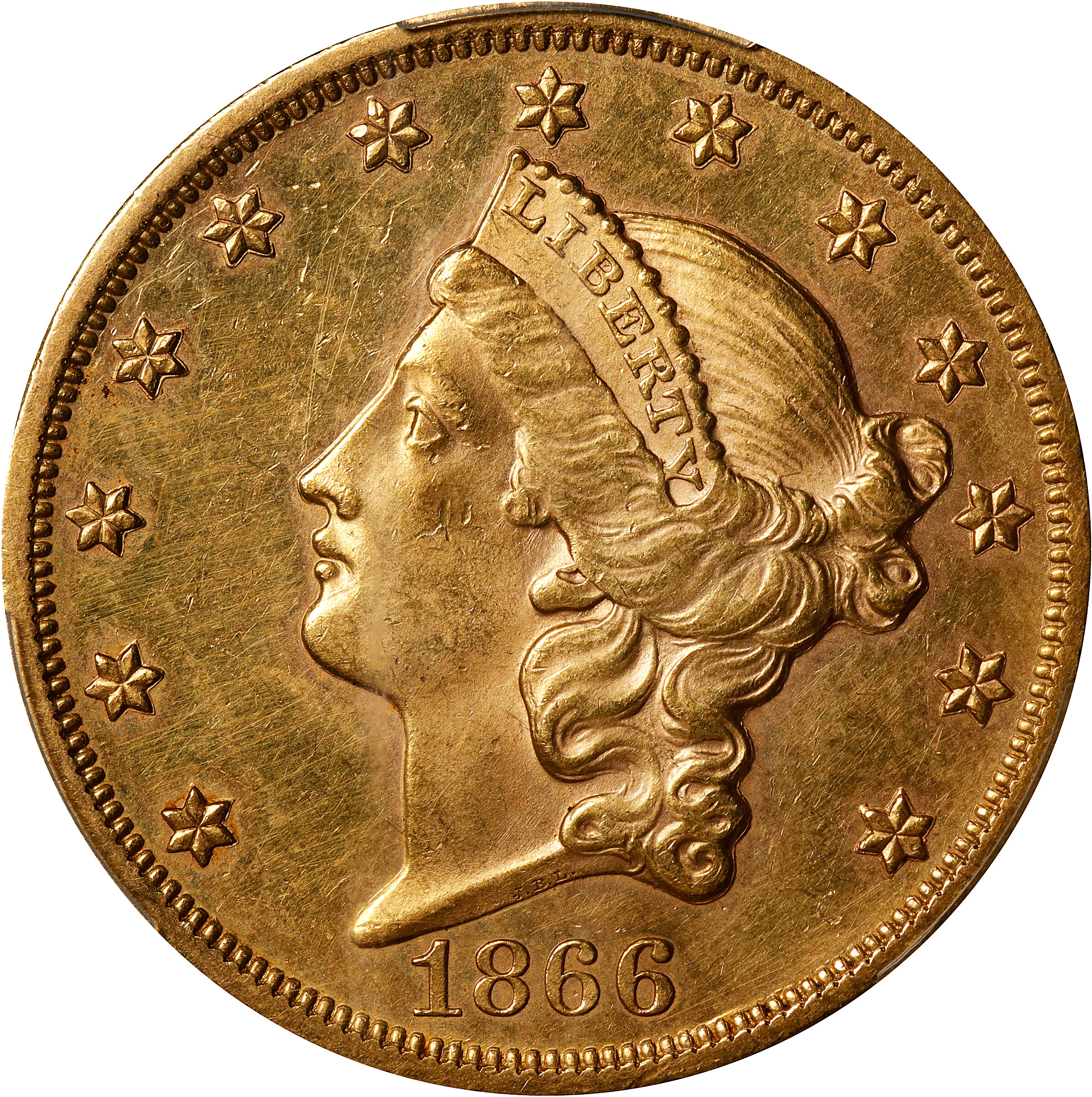 1866 Liberty Head Double Eagle. AU Details--Cleaned (PCGS).