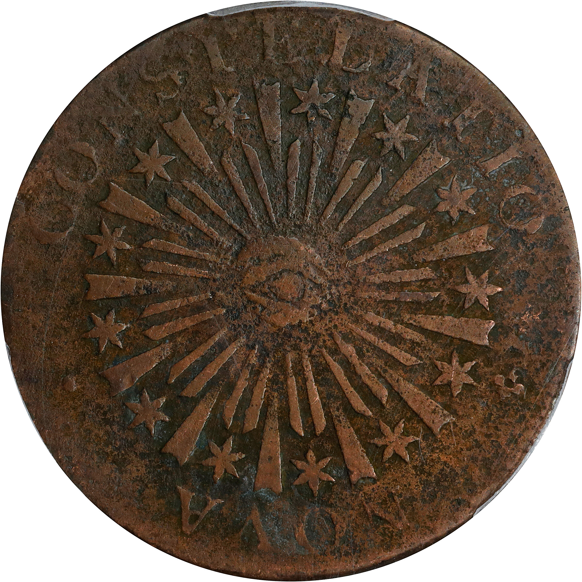 1783 Nova Constellatio Copper. Crosby 3-C, W-1875. Rarity-3. CONSTELATIO, Blunt Rays, Small U.S. VF Details--Environmental Damage (PCGS).