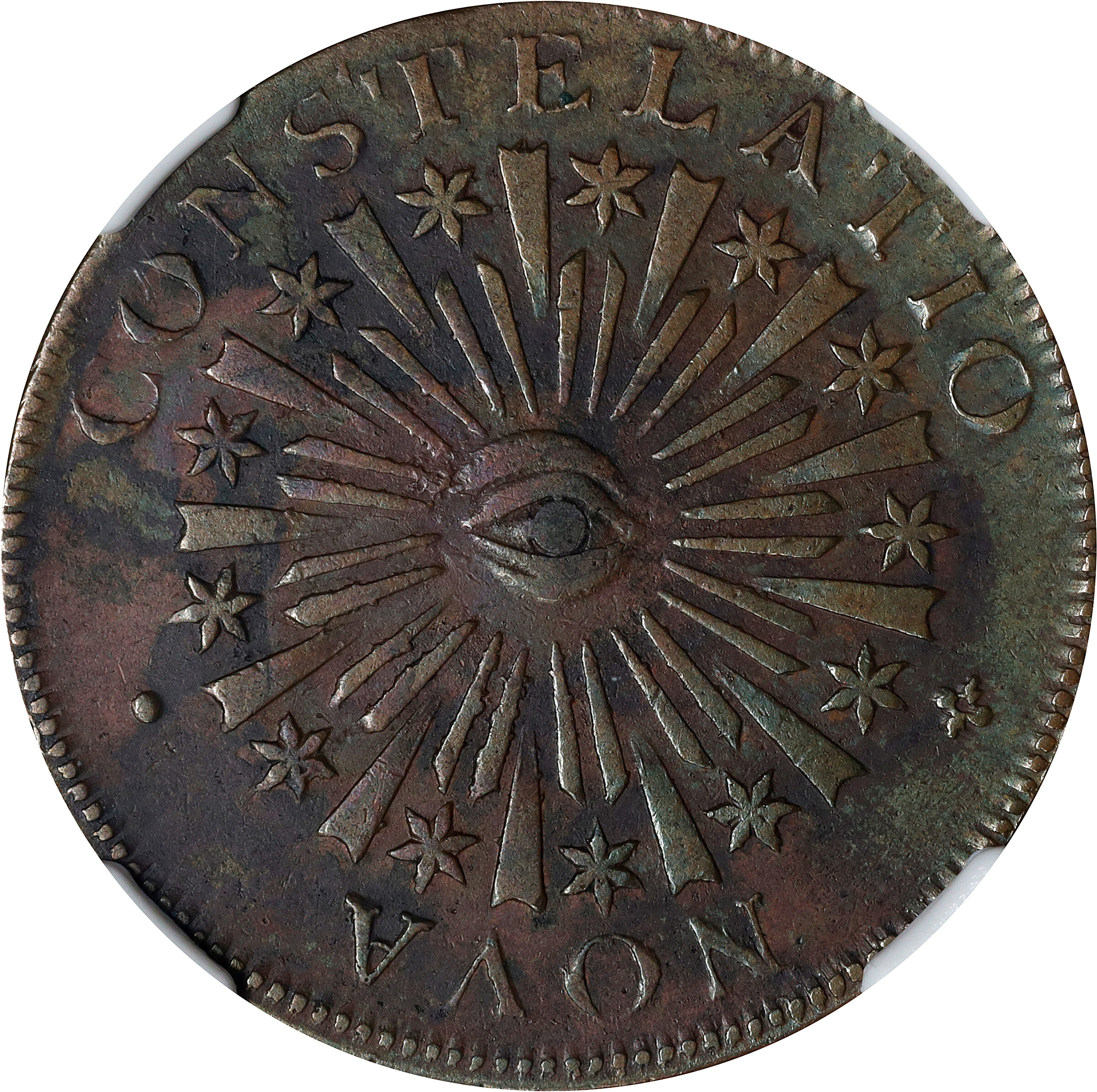 1785 Nova Constellatio Copper. Crosby 1-B, W-1880. Rarity-4. CONSTELATIO, Blunt Rays. EF Details--Environmental Damage (NGC).