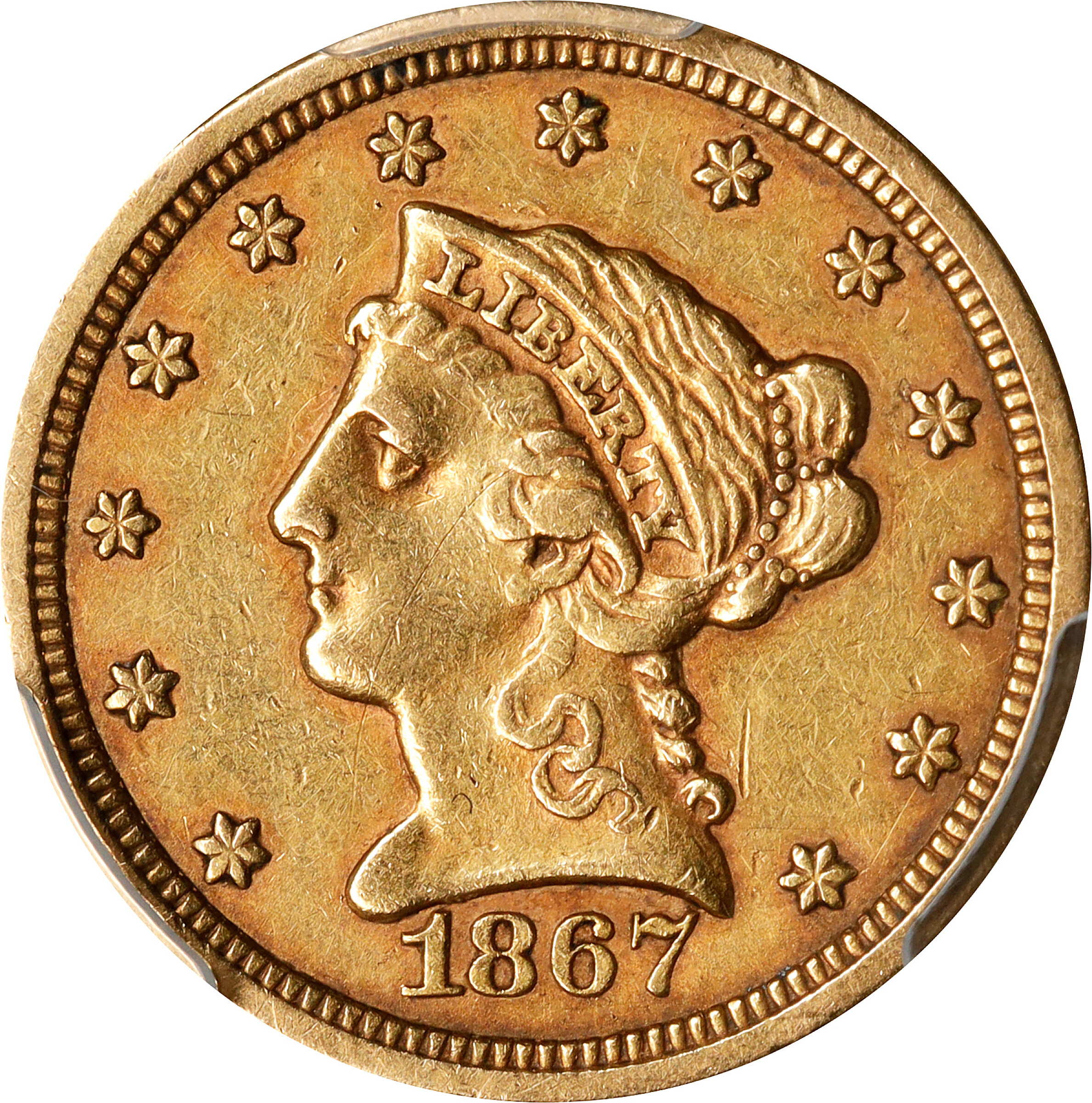 1867-S Liberty Head Quarter Eagle. EF Details--Scratch (PCGS).