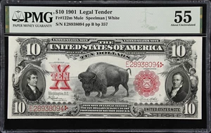 image for: Fr. 122m. 1901 $10 Legal Tender Mule Note. PMG About Uncirculated 55.