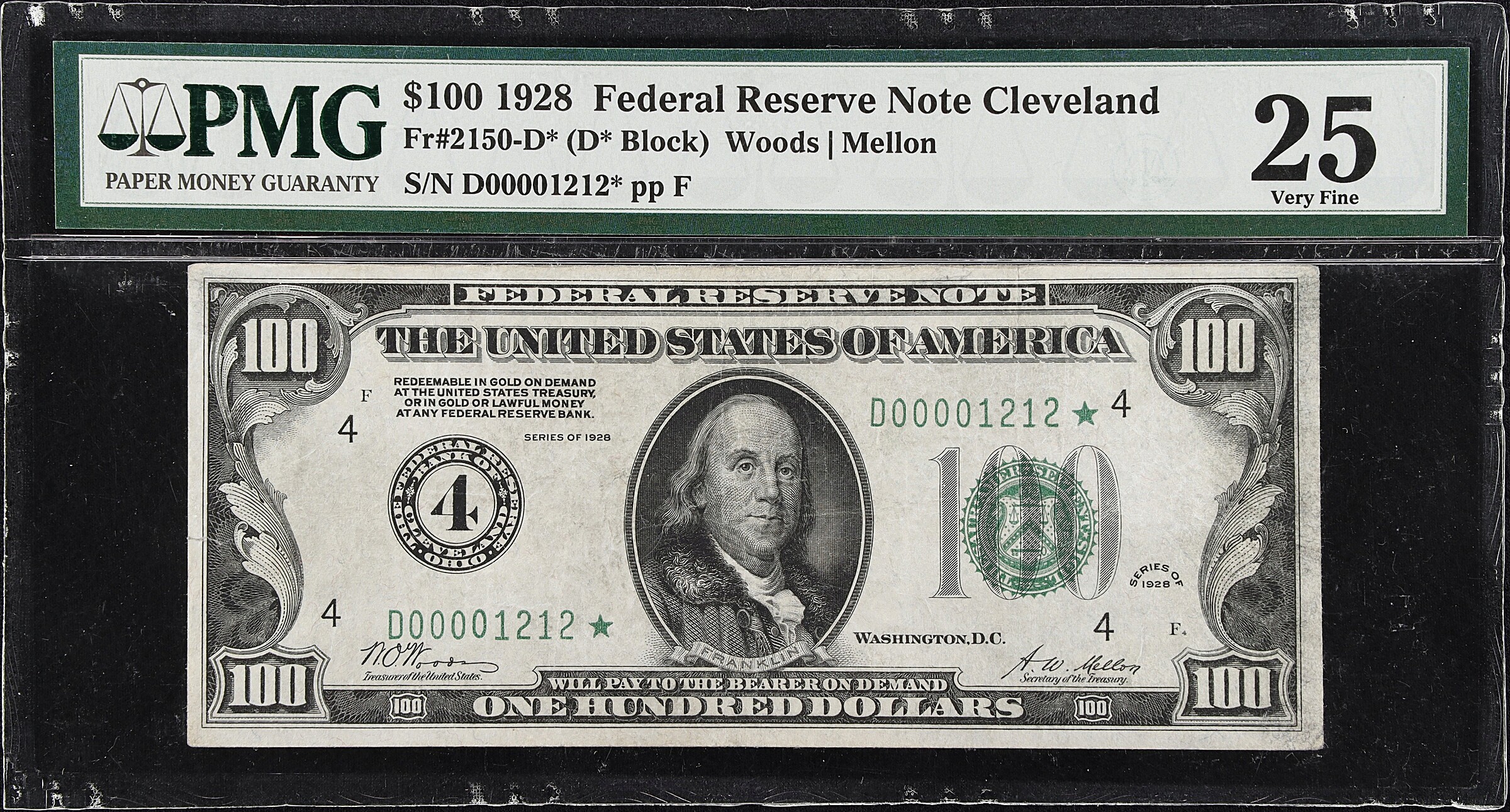 Fr. 2150-D*. 1928 $100 Federal Reserve Star Note. Cleveland. PMG Very Fine 25.