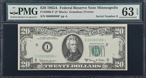 image for: Fr. 2066-I*. 1963A $20 Federal Reserve Star Note. Minneapolis. PMG Choice Uncirculated 63 EPQ. Low Serial Number.