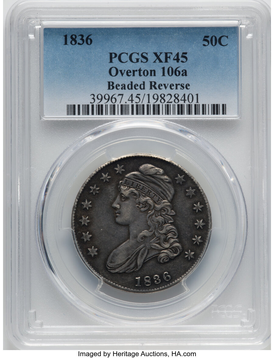 1836 50c Lettered Edge, Beaded Reverse, O-106a VG10 thumbnail 24