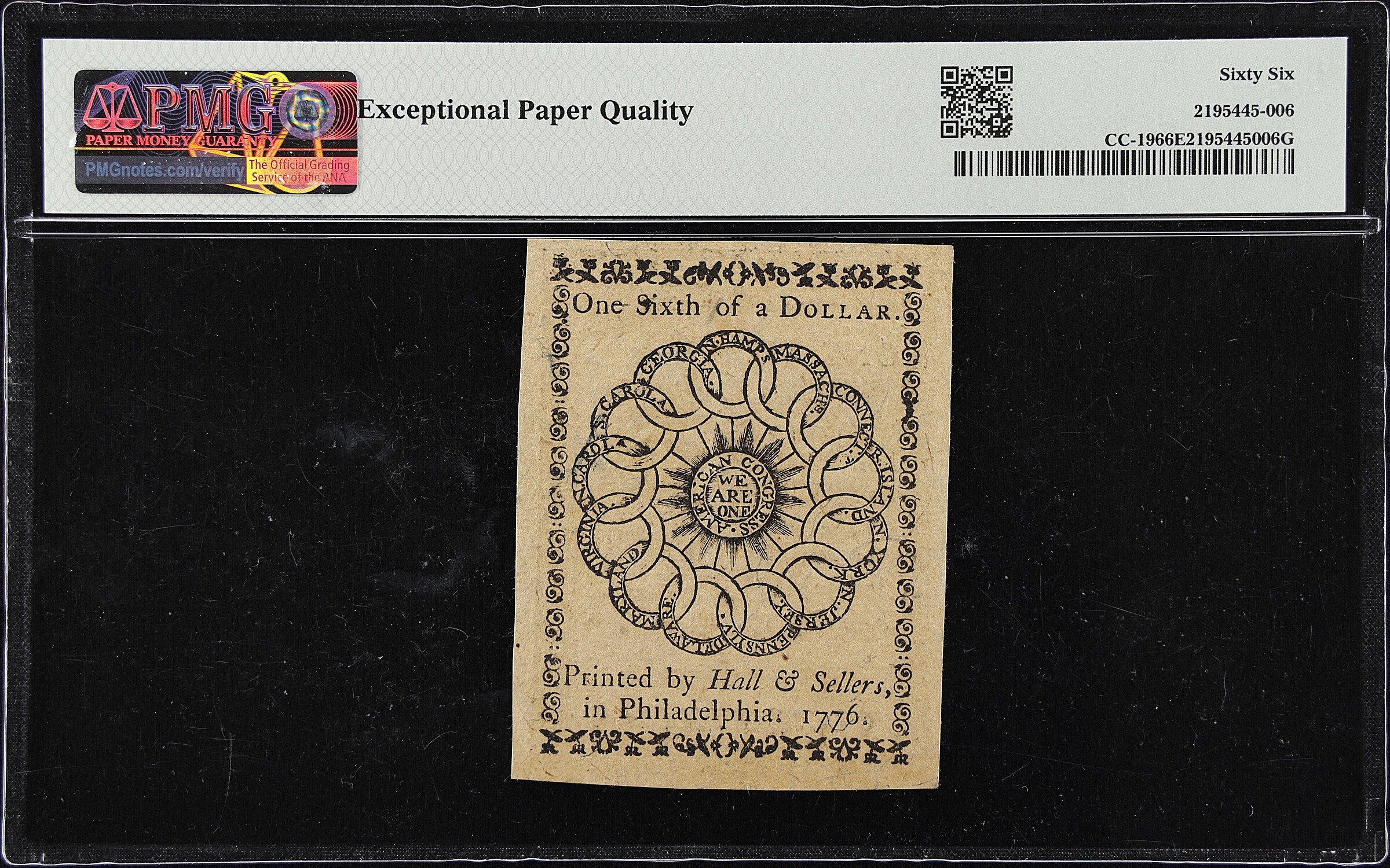 Feb 17, 1776 $1/6 Continental Currency (Fr. CC19) CU66 thumbnail 2