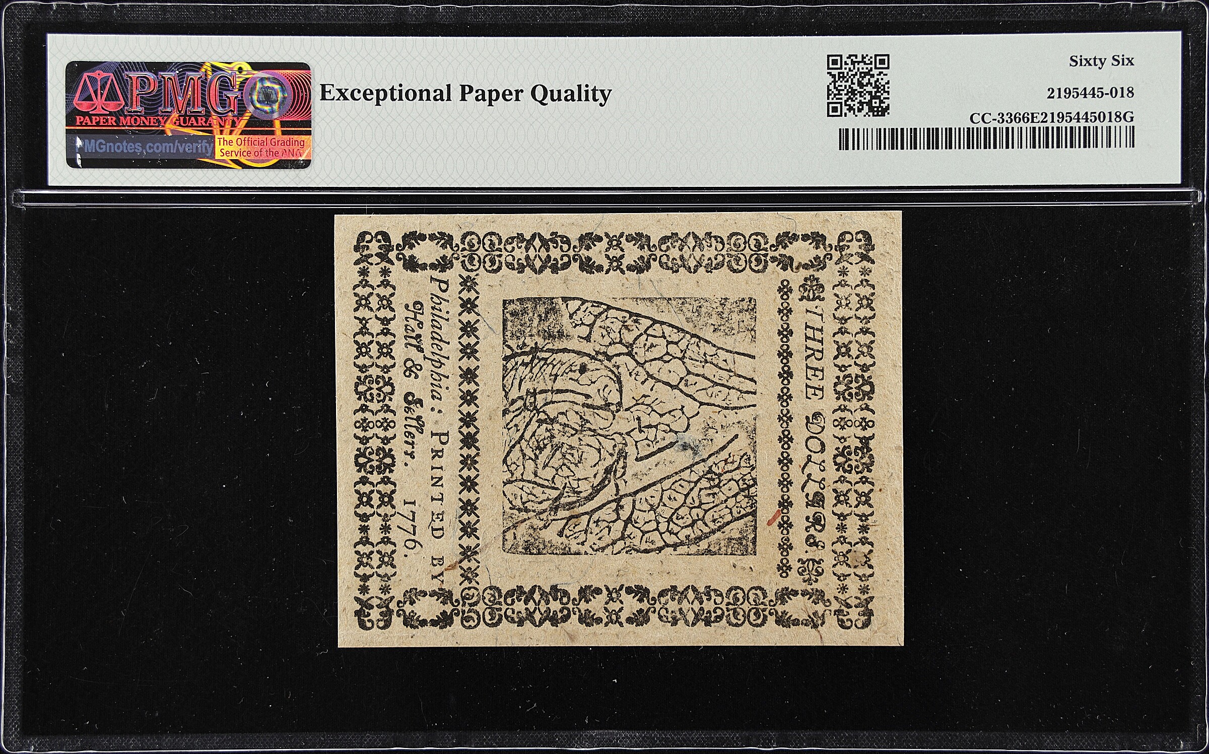 May 9, 1776 $3  Continental Congress (Fr. CC33) CU65 thumbnail 2