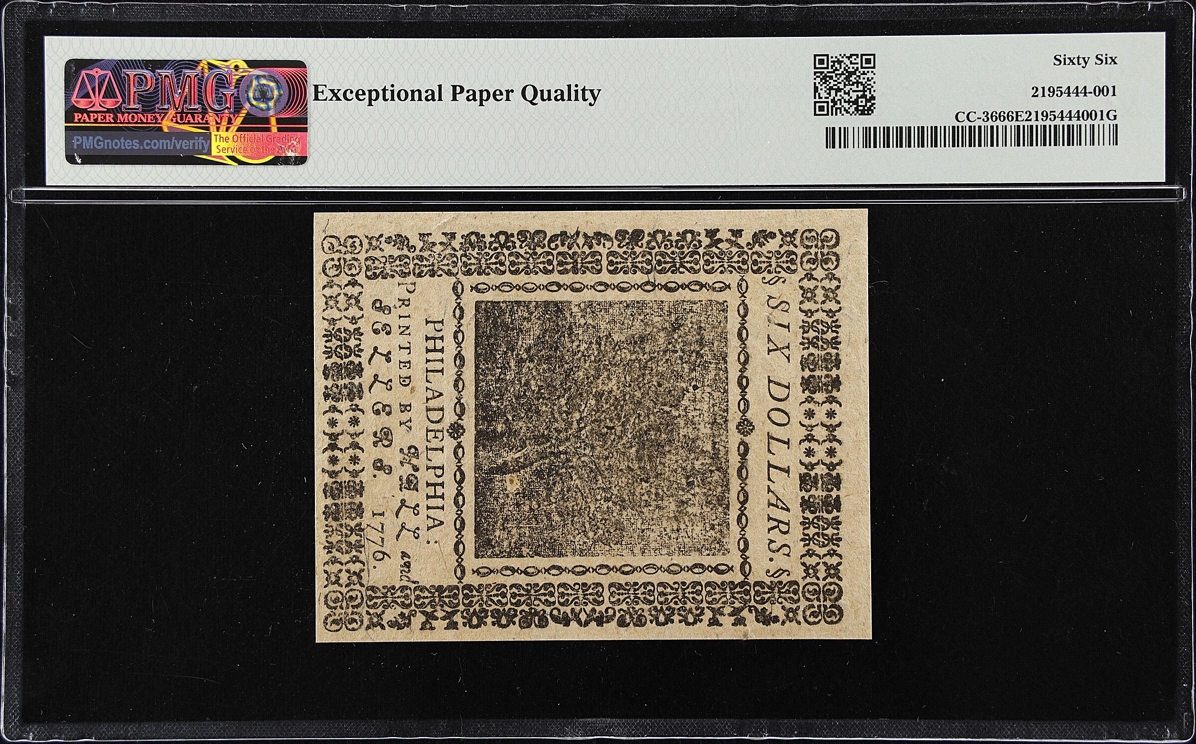 May 9, 1776 $6  Continental Congress (Fr. CC36) CU66 thumbnail 2