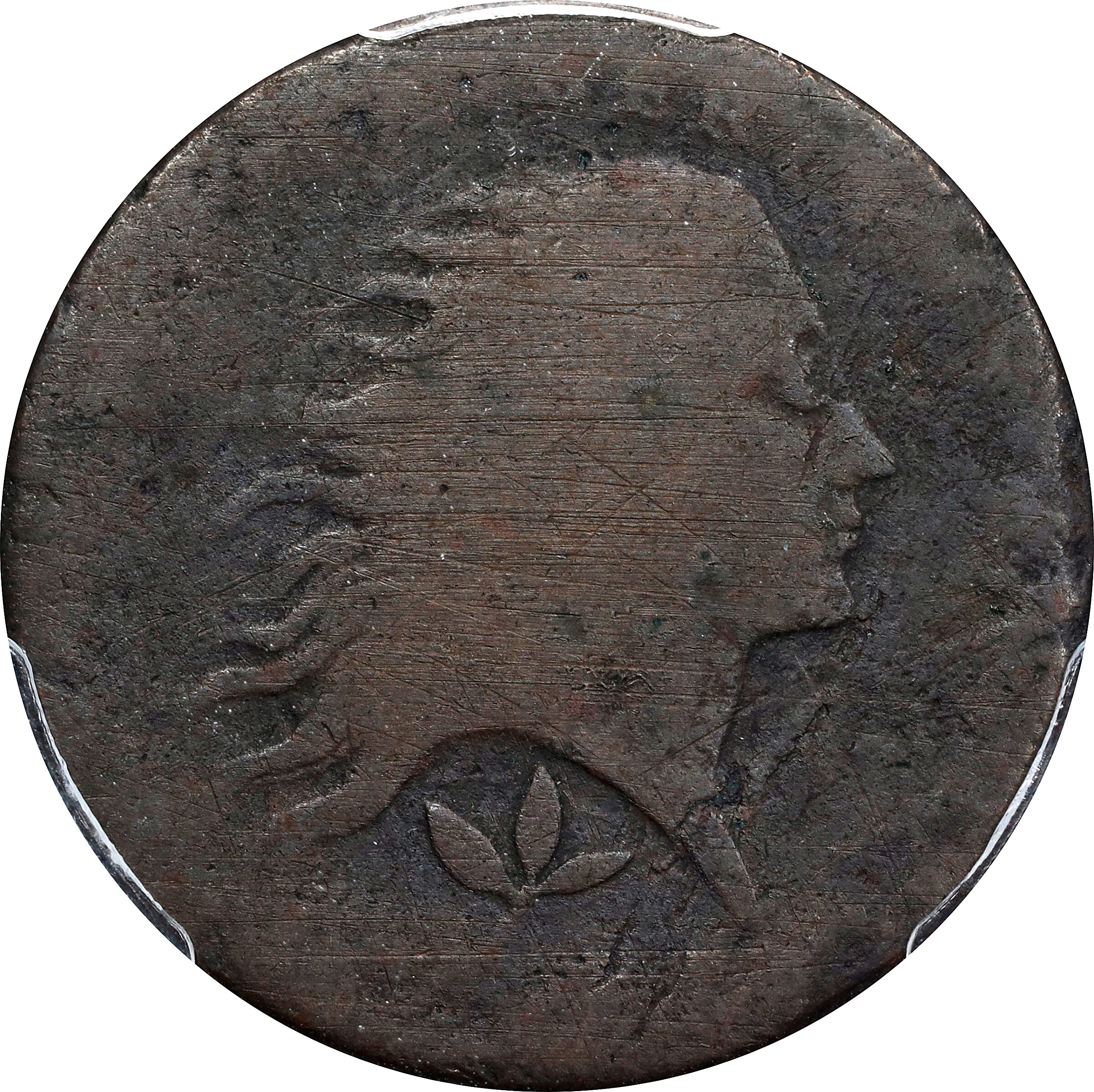 1793 Flowing Hair Cent. Wreath Reverse. S-7. Rarity-6-. Vine and Bars Edge. Fair-2 (PCGS).