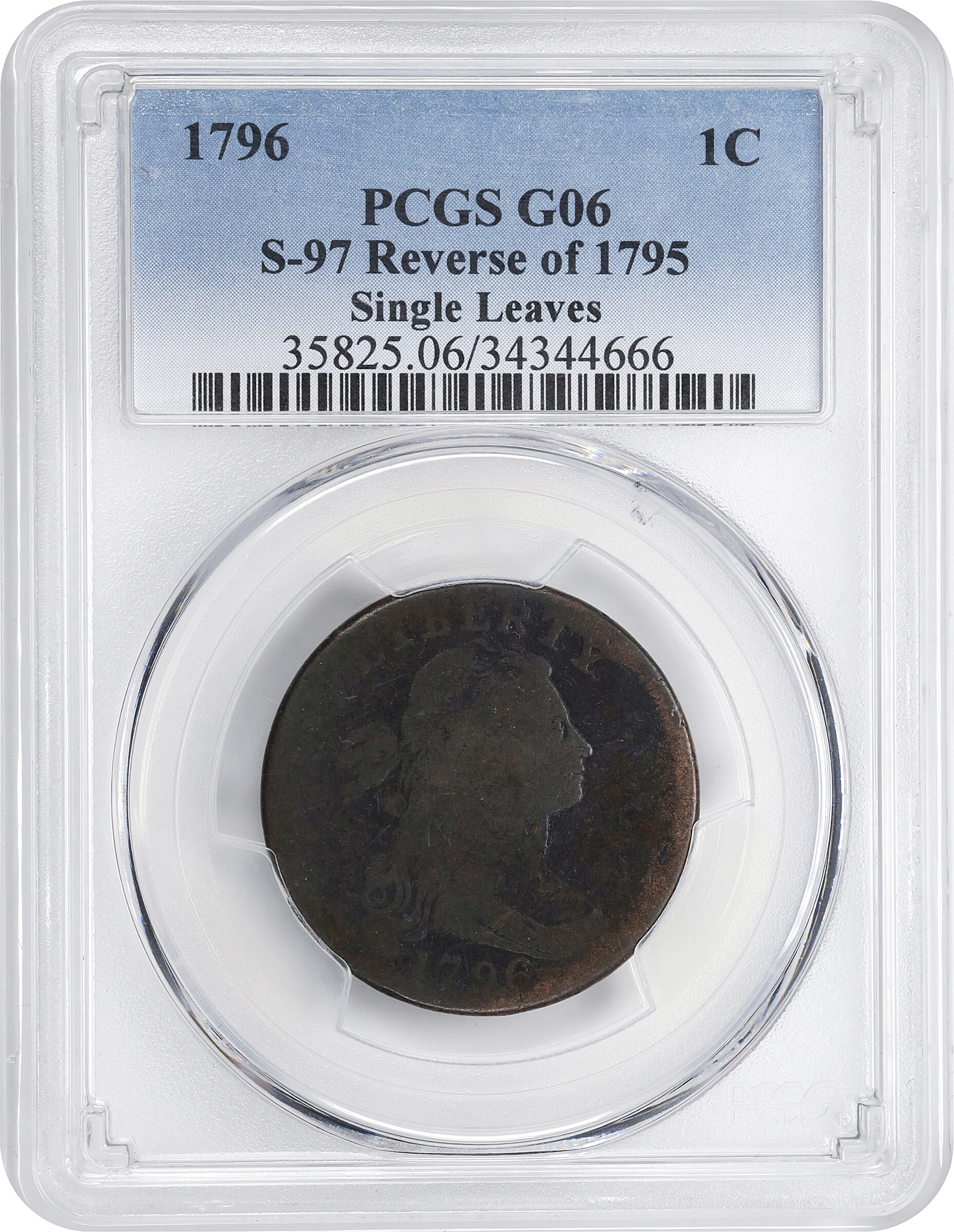 1796 1c Draped Bust, Reverse of 1795, S-97  MS BN thumbnail 15