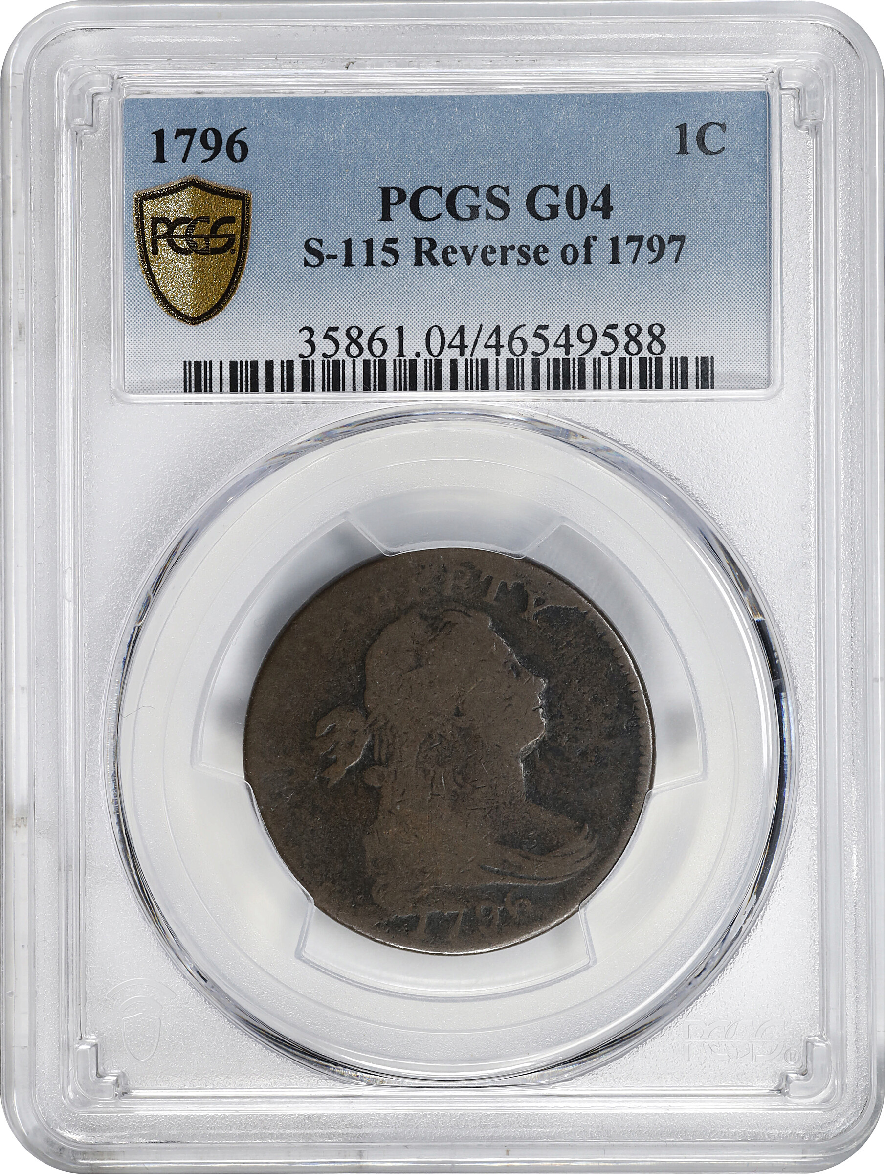 1796 1c Draped Bust, Reverse of 1797, S-115  MS BN thumbnail 6
