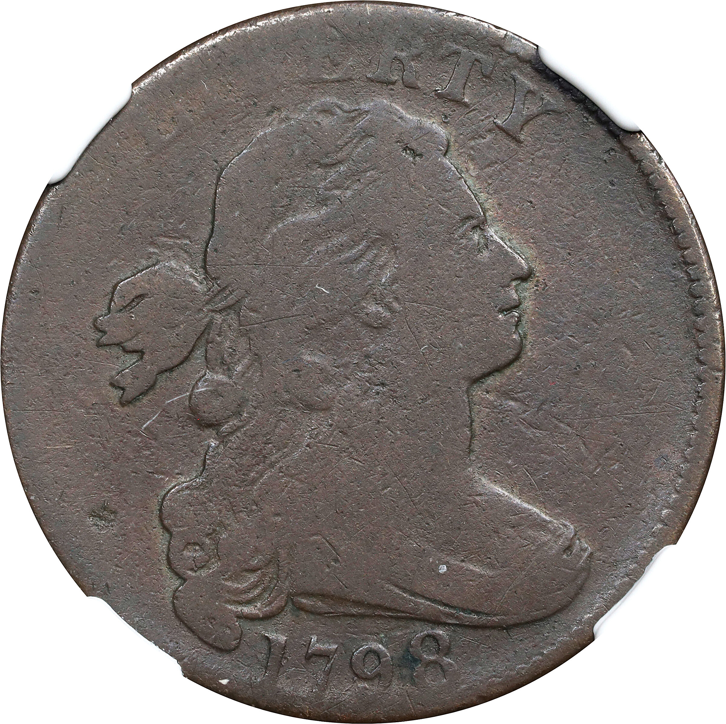 1798 Draped Bust Cent. S-165. Rarity-4. Style II Hair. Good-4 BN (NGC).