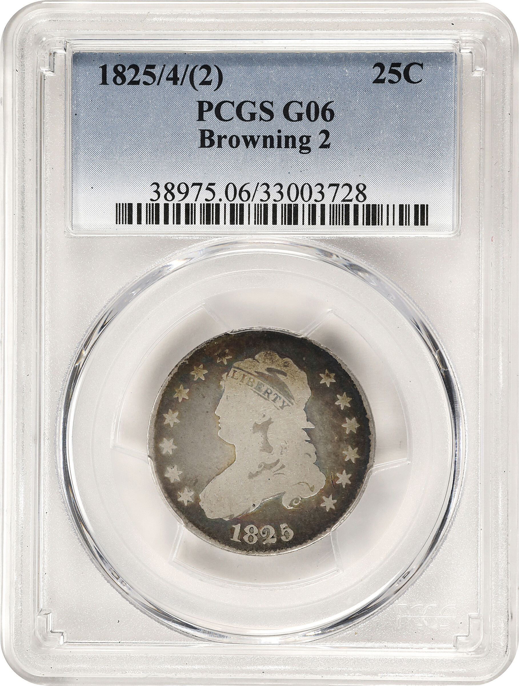 1825/4/(2) 25c Overdate, B-2, FS-302 G6 thumbnail 3