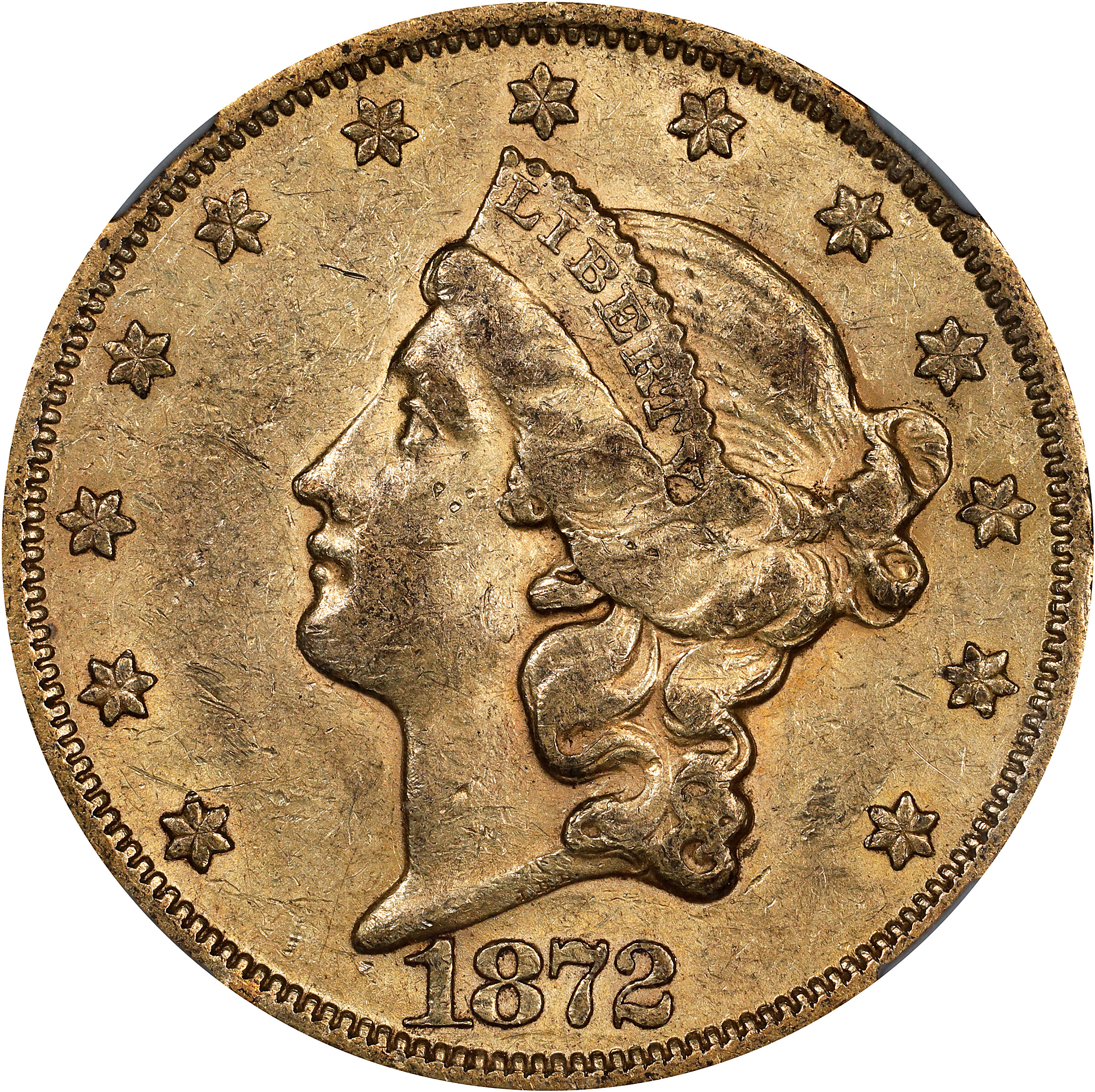 1872 Liberty Head Double Eagle. AU-53 (NGC).