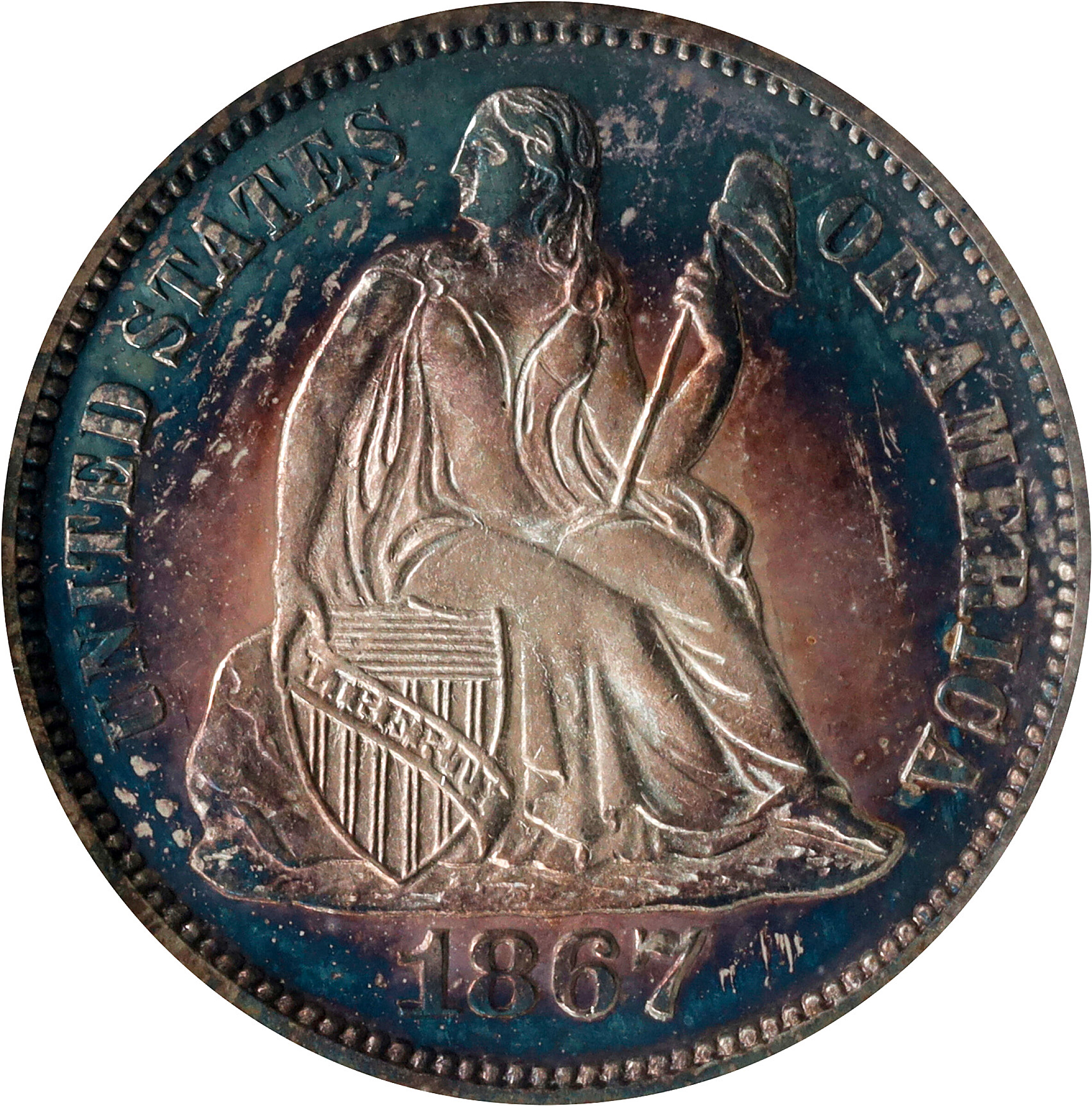 1867 Liberty Seated Dime. Proof-63 (NGC). Gold CAC. OH Generation 4.0.