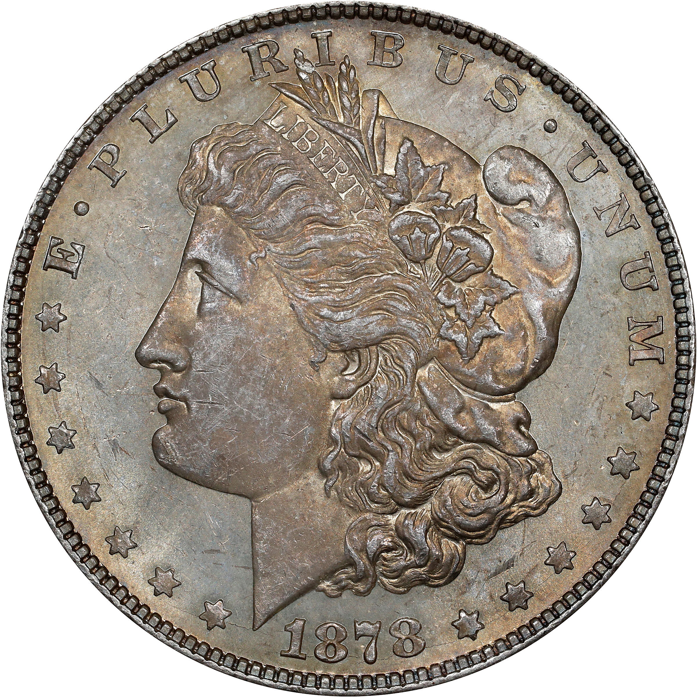 1878 Morgan Silver Dollar. 8 Tailfeathers. VAM-1. Spear Point. MS-63 (ANACS). OH.