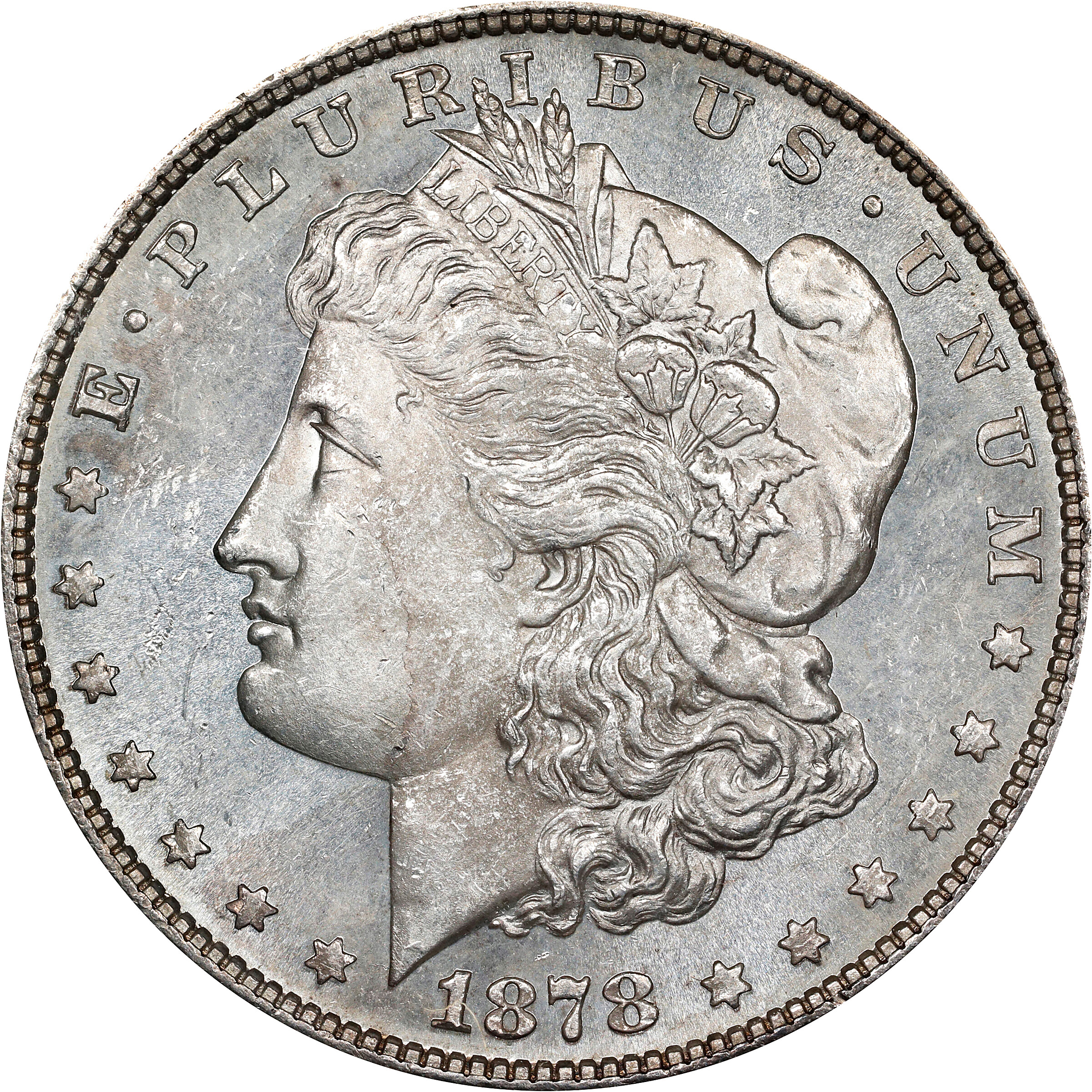 1878 Morgan Silver Dollar. 8 Tailfeathers. VAM-2. Lines in LIB. MS-63 PL (ANACS). OH.
