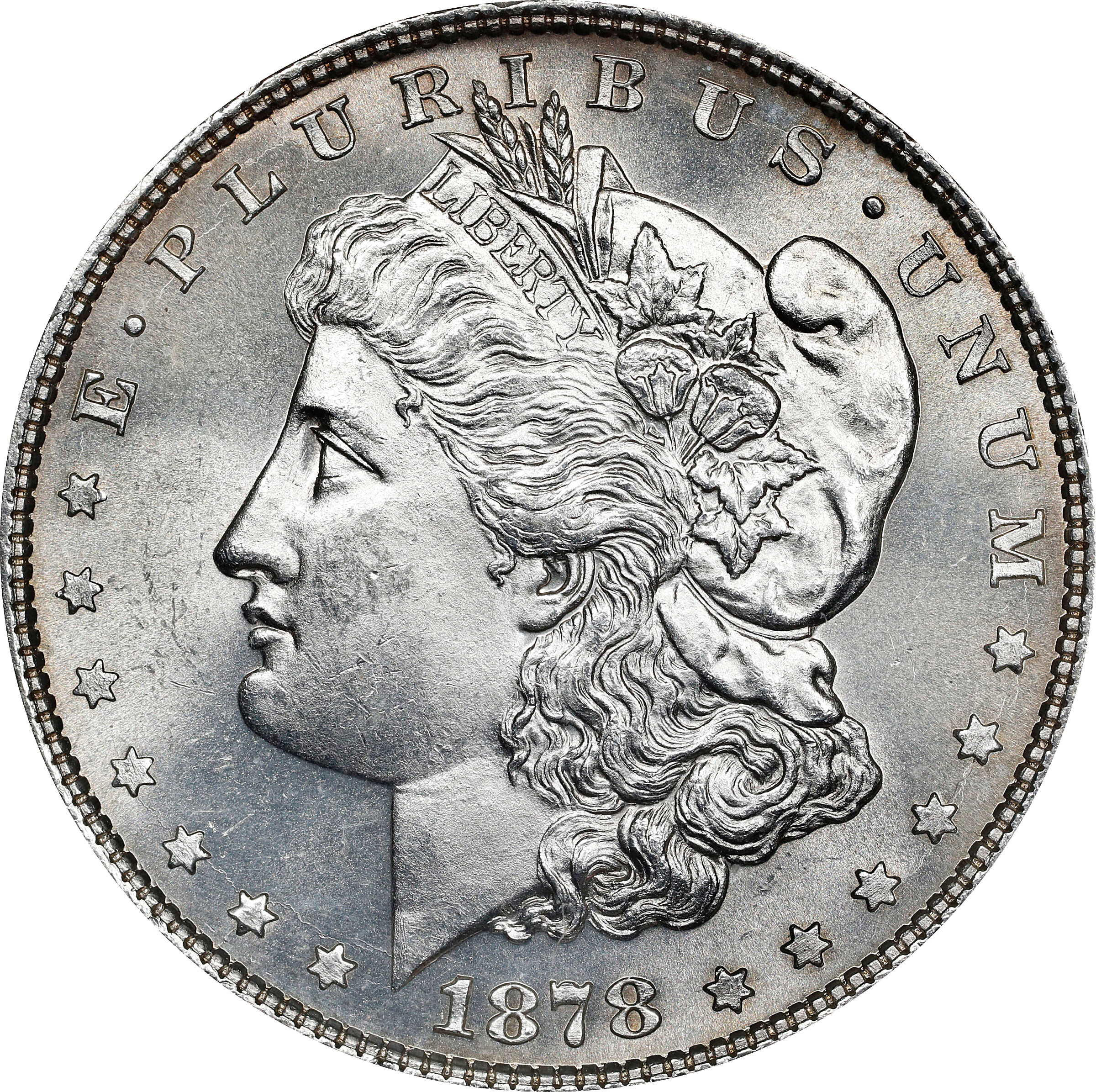 1878 Morgan Silver Dollar. 8 Tailfeathers. VAM-3. Spiked Eye. MS-64 (ANACS). OH.