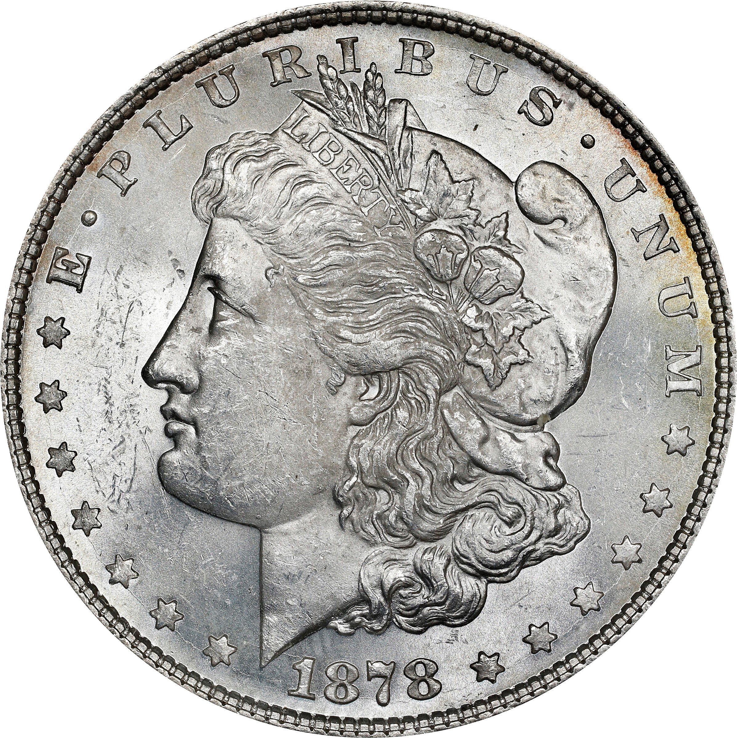 1878 Morgan Silver Dollar. 8 Tailfeathers. VAM-8. Hot 50 Variety. Stick Feather. MS-62 (ANACS). OH.