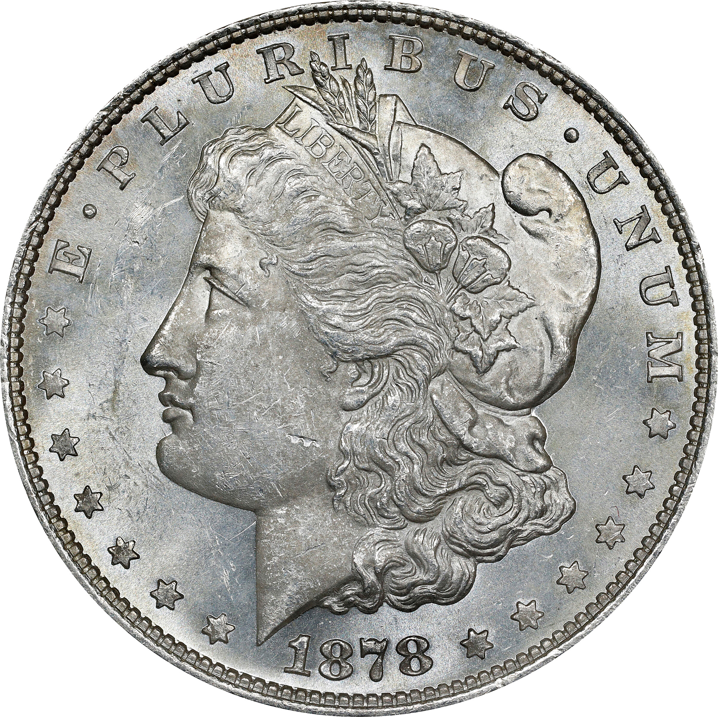 1878 Morgan Silver Dollar. 8 Tailfeathers. VAM-9. Top 100 Variety. First Morgan Dollar. MS-62 (ANACS). OH.