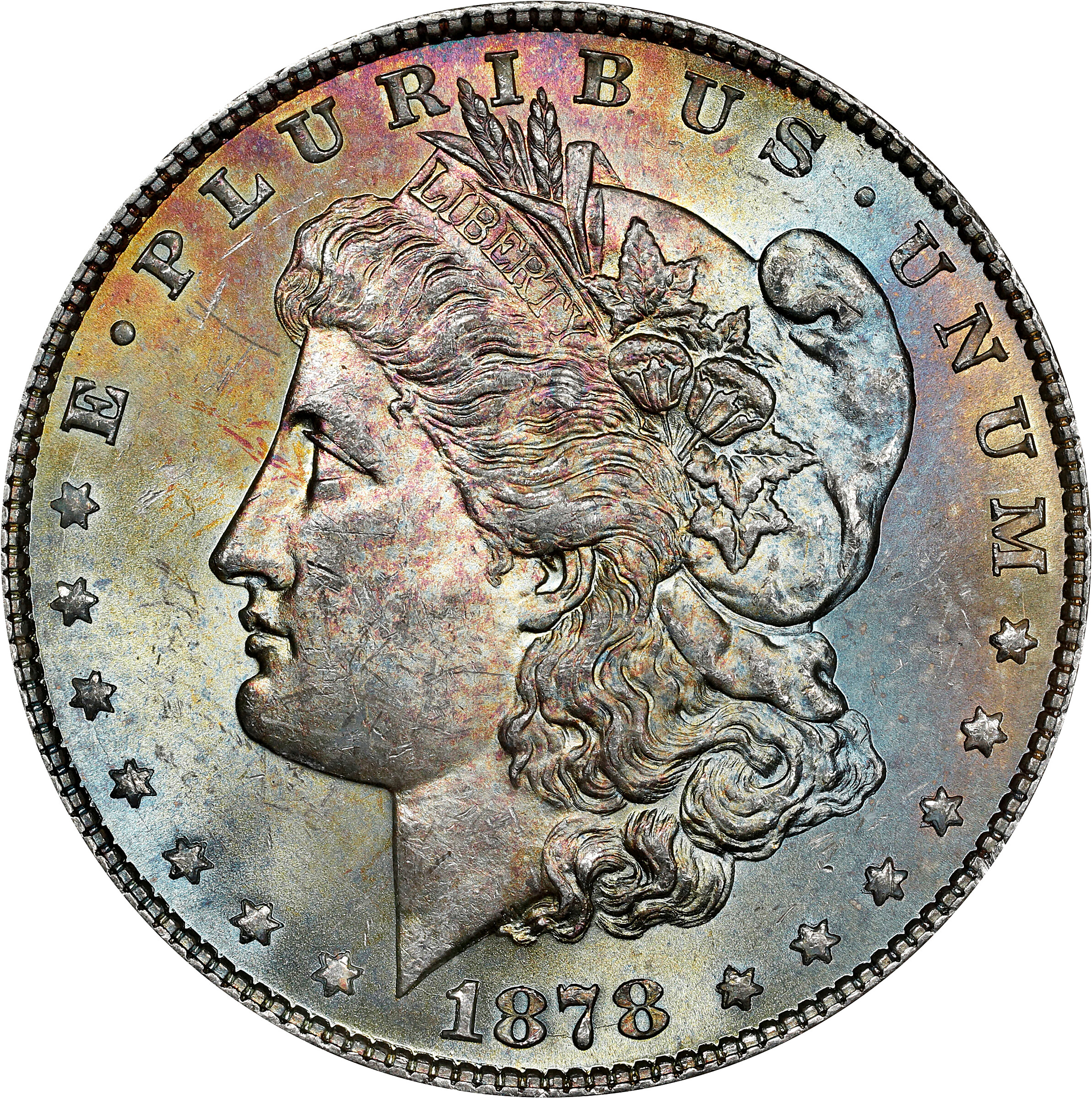 1878 Morgan Silver Dollar. 8 Tailfeathers. VAM-16. Tripled Stars. MS-63 (ANACS). OH.